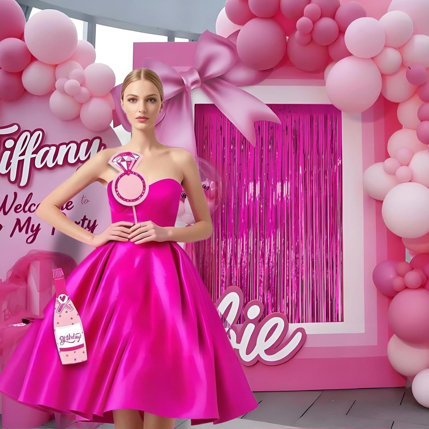 2 Pack Hot Pink Tinsel Backdrop for Party Decorations