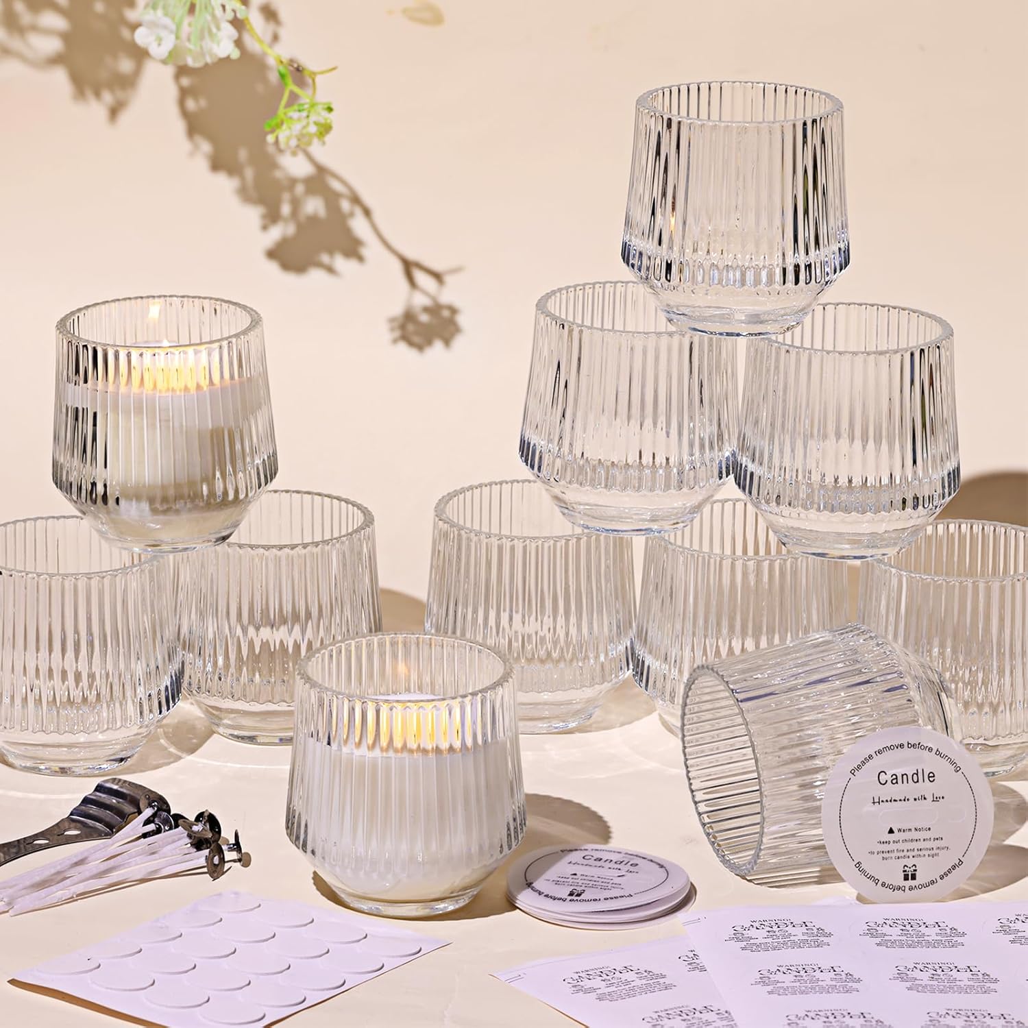 LAMORGIFT 12 Pack Clear Glass Candle Jars for Making Candles