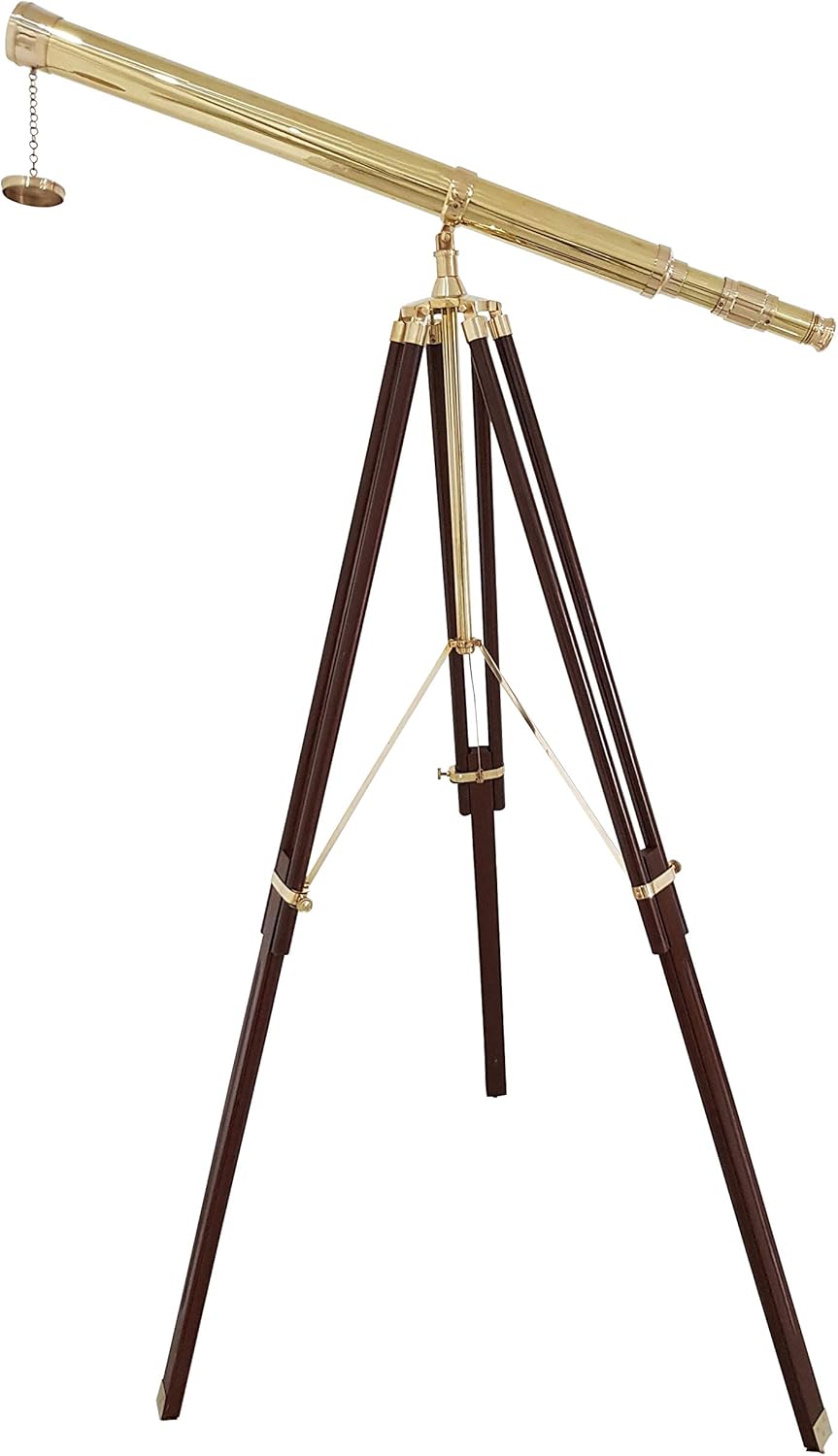 Handmade Brass Telescope with Brown Wooden Tripod