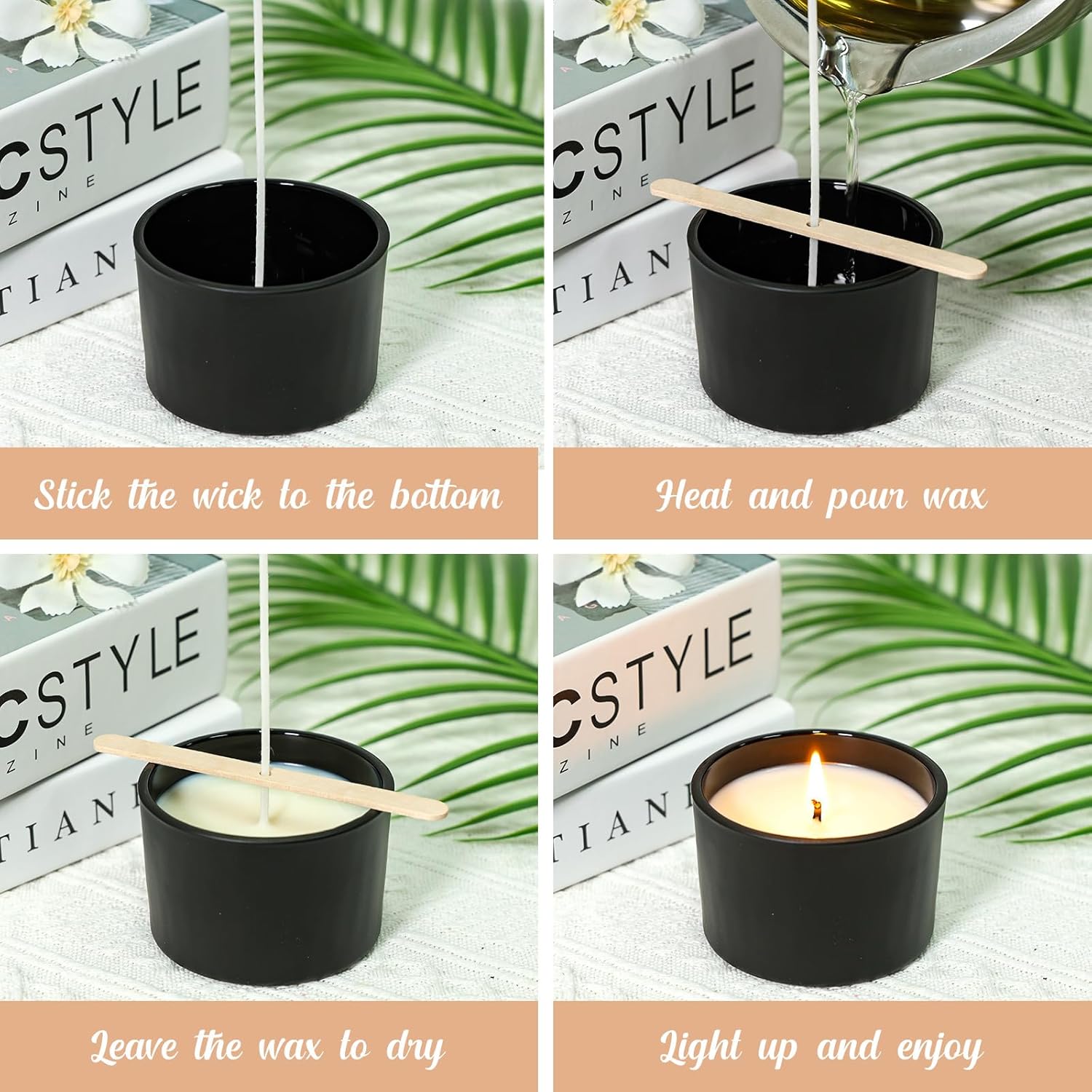 4oz Candle Jars 15 Pack with Bamboo Lids and Wick Kit