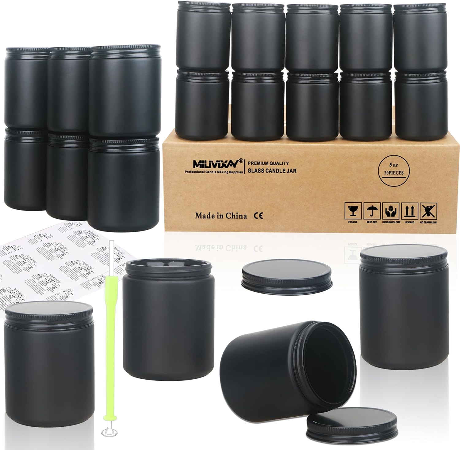 MILIVIXAY 20 Pack Matte Black Candle Jars with Lids