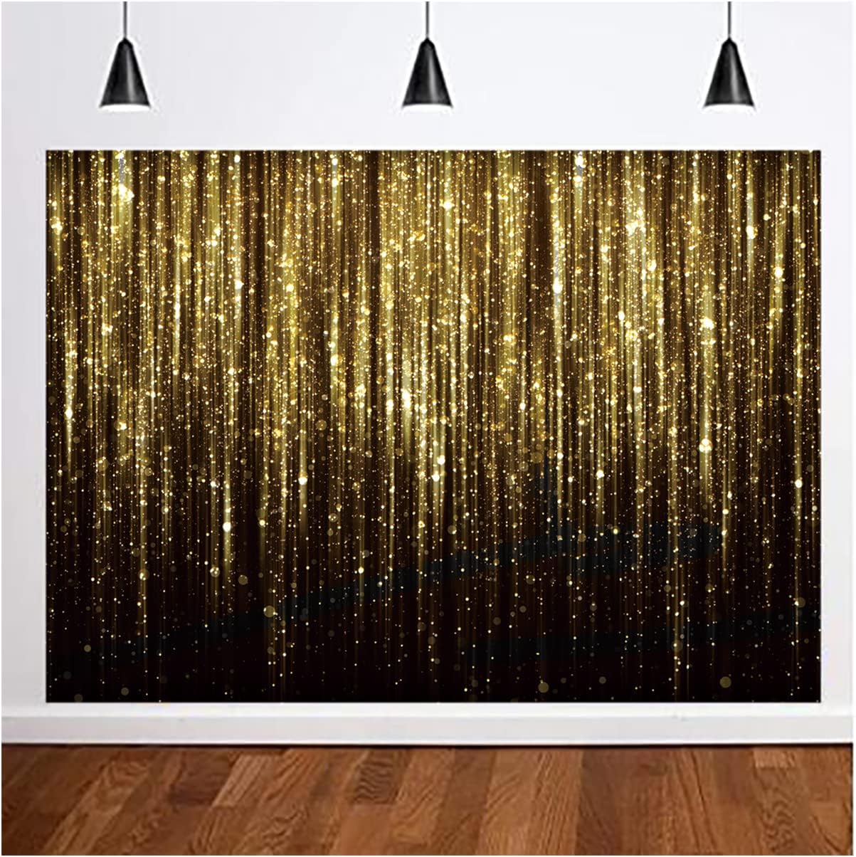 Black Gold Photo Backdrop for Birthday Parties 7x5ft