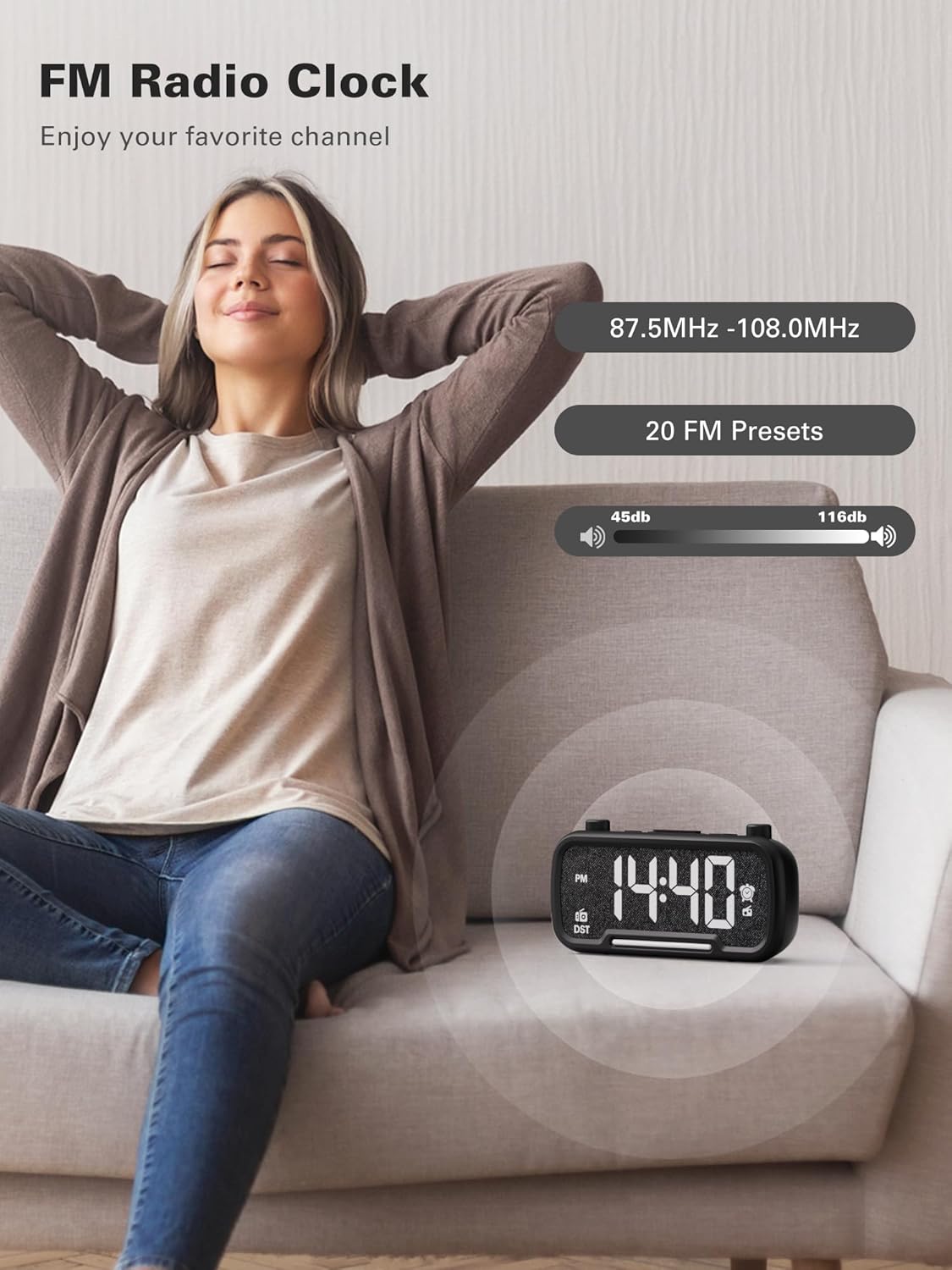 Digital Alarm Clock Radio with Bluetooth Speaker and Night Light