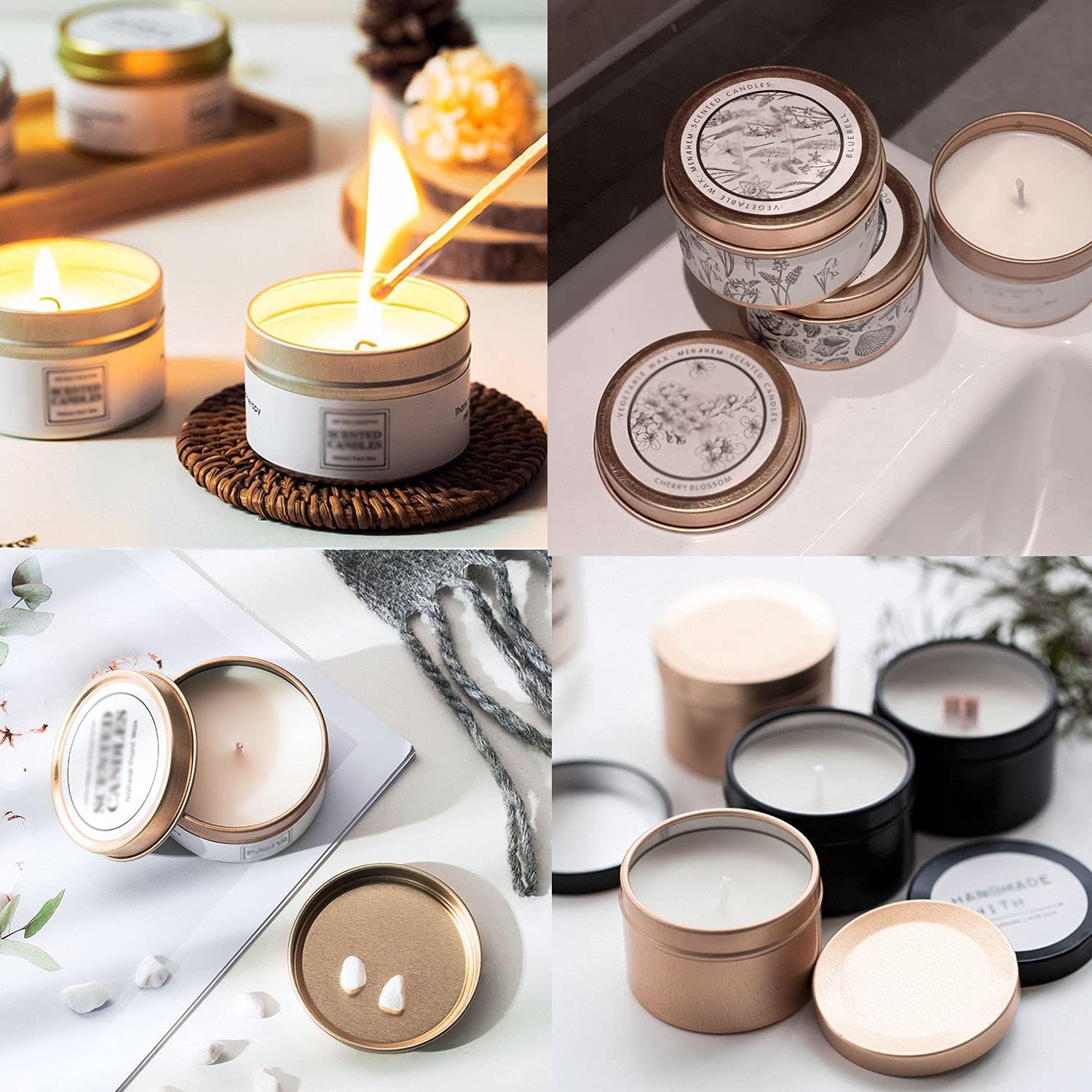 16 Pcs Light Rose Gold Candle Tins for DIY and Storage