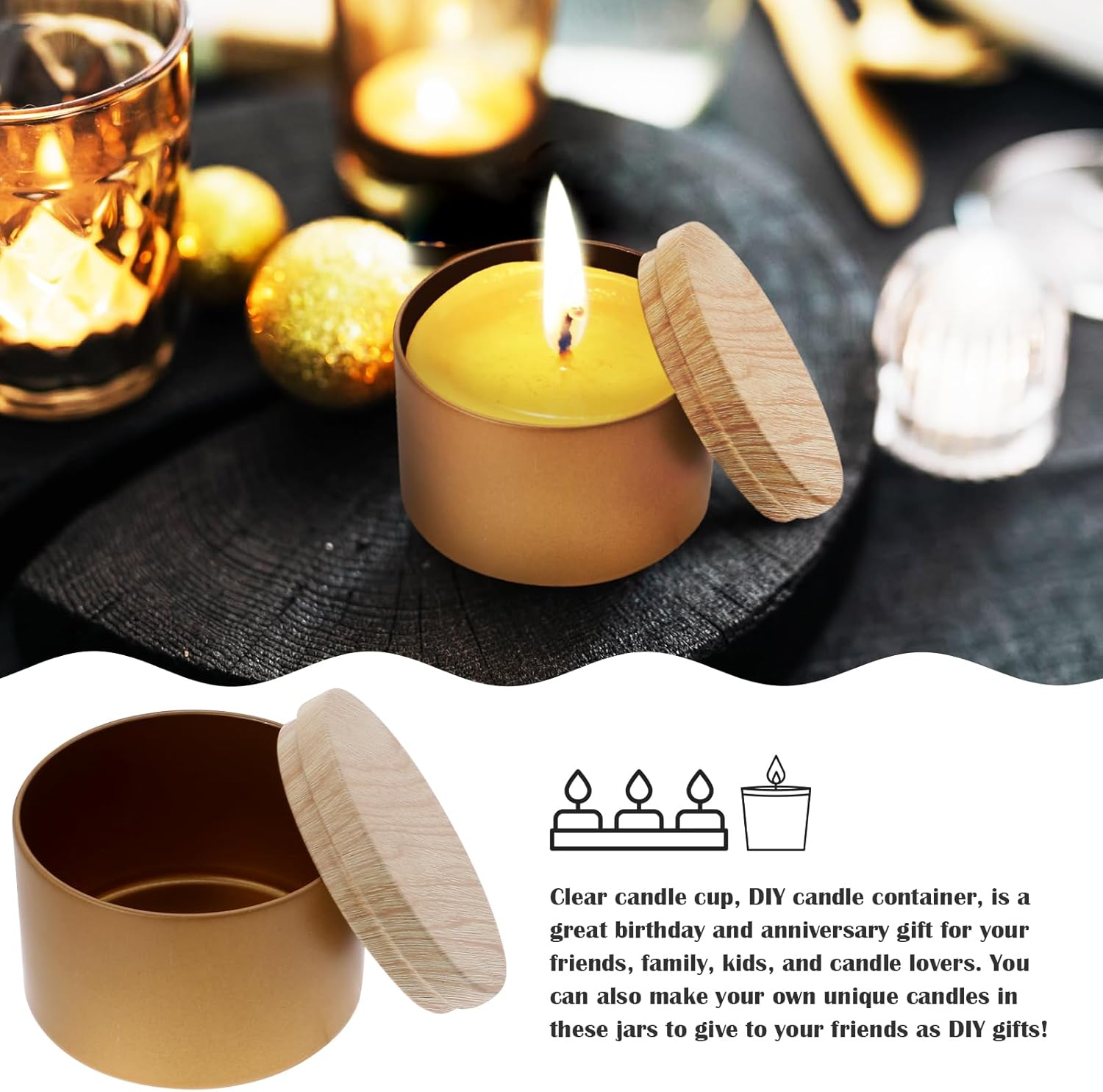 EXCEART 3Pcs Iron Candle Tins with Lids Reusable Storage Jars