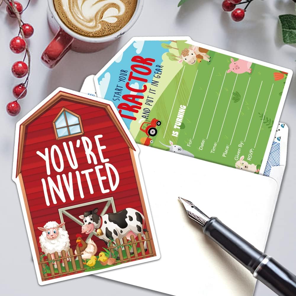 RZHV 15 Pack Farm Animal Shaped Invitations With Envelopes