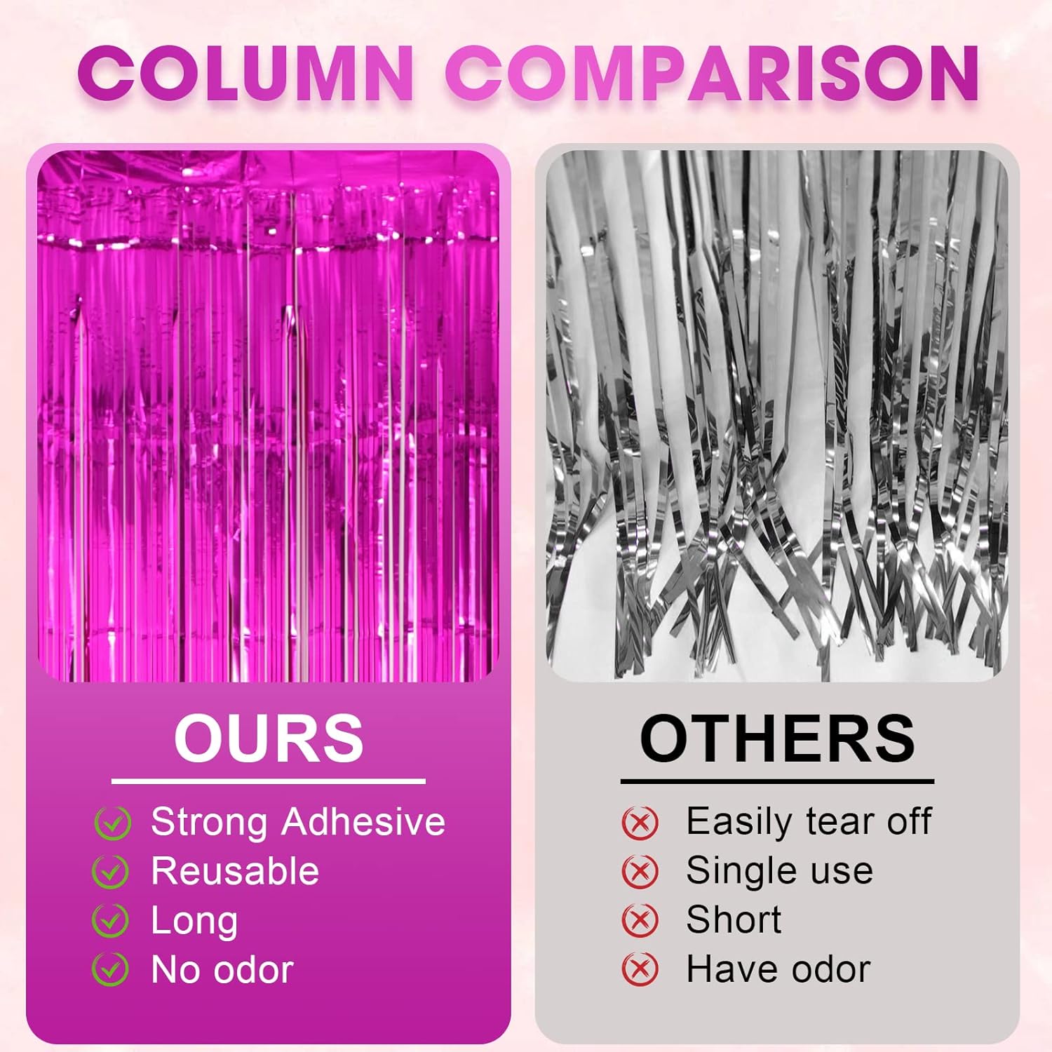 3 Pack Pink Foil Fringe Backdrop Curtains for Parties