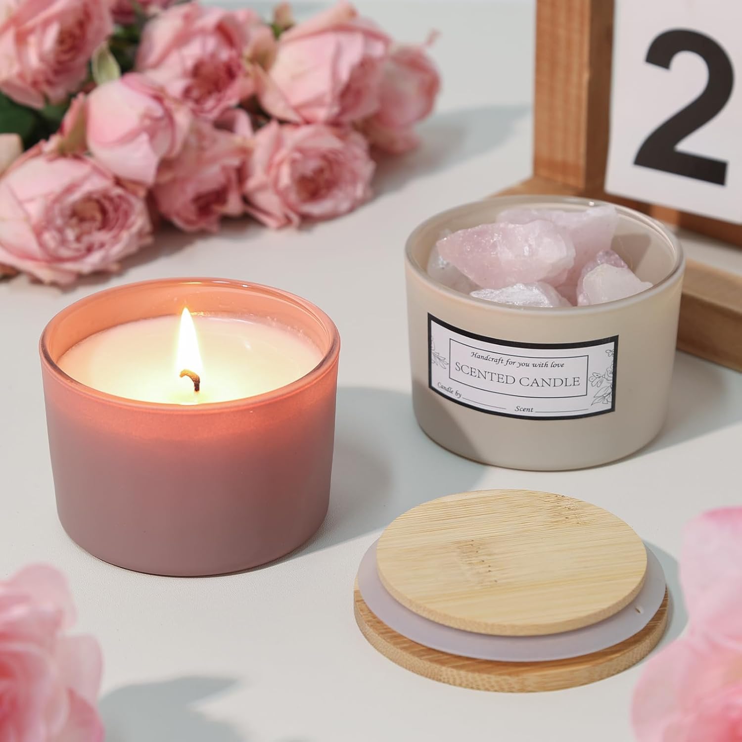 CONNOO 15 Pack 4oz Glass Candle Jars with Airtight Bamboo Lids