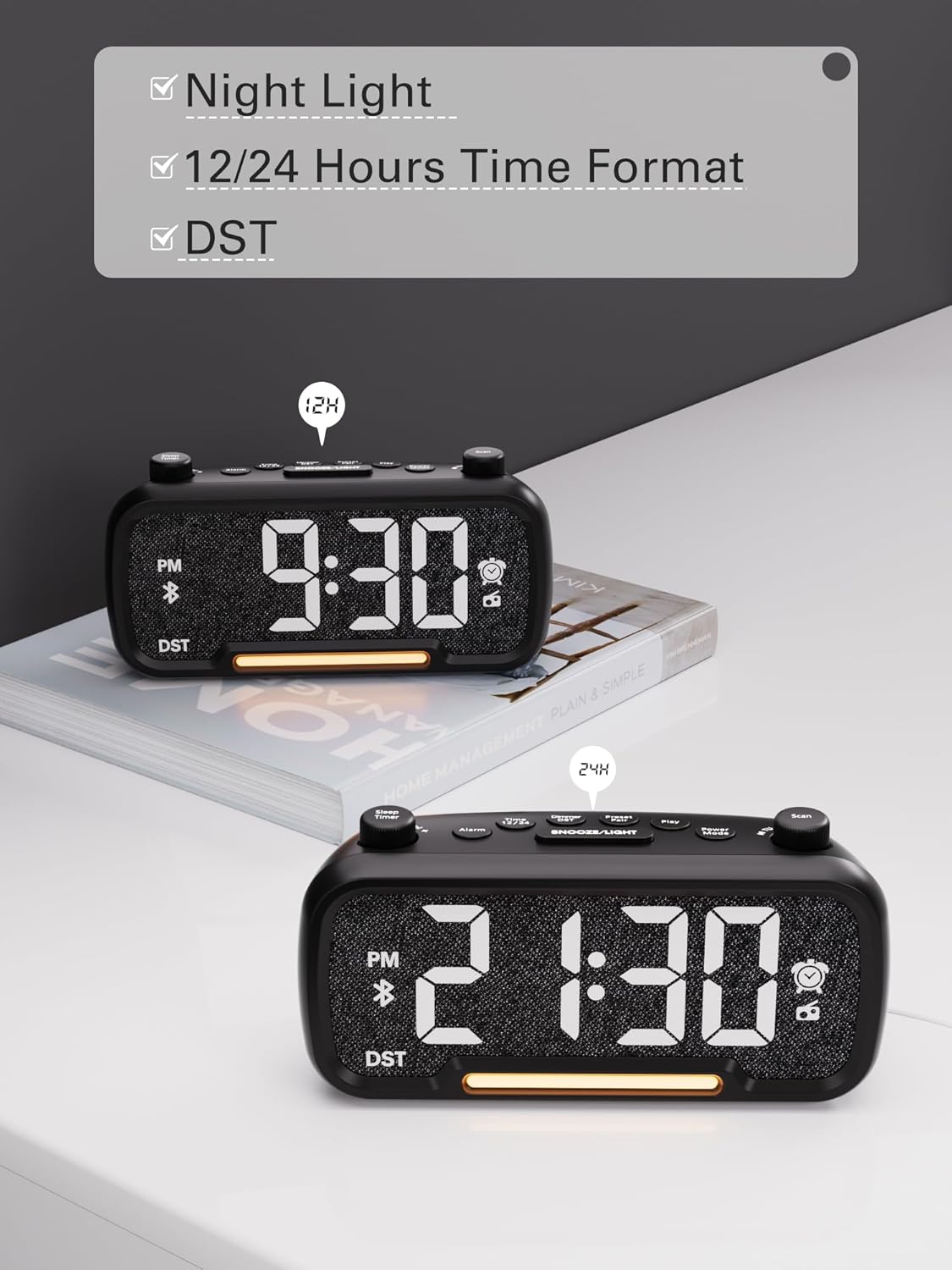 Digital Alarm Clock Radio with Bluetooth Speaker and Night Light