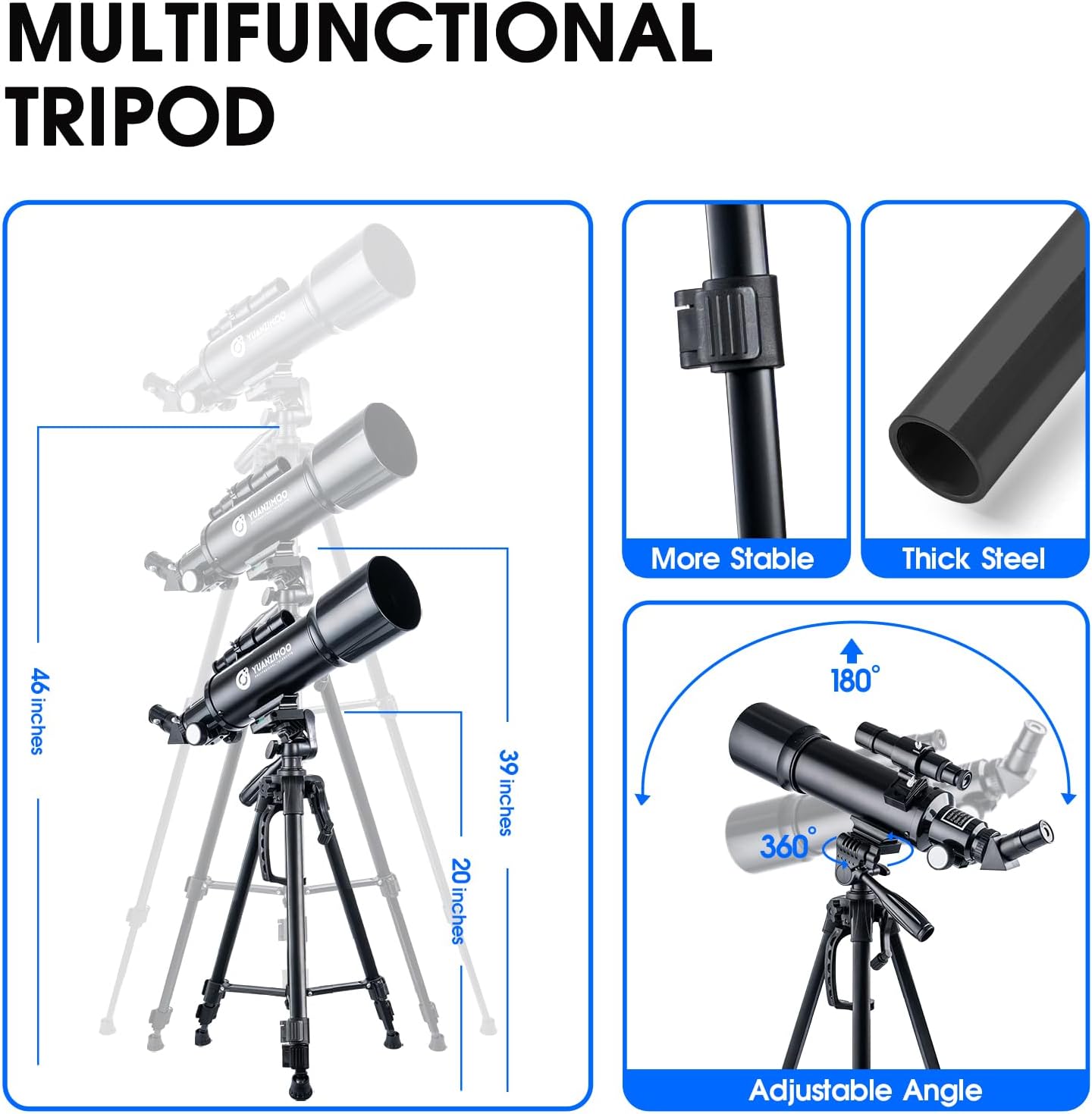 YUANZIMOO 70mm Telescope with Tripod and Carrying Bag Black