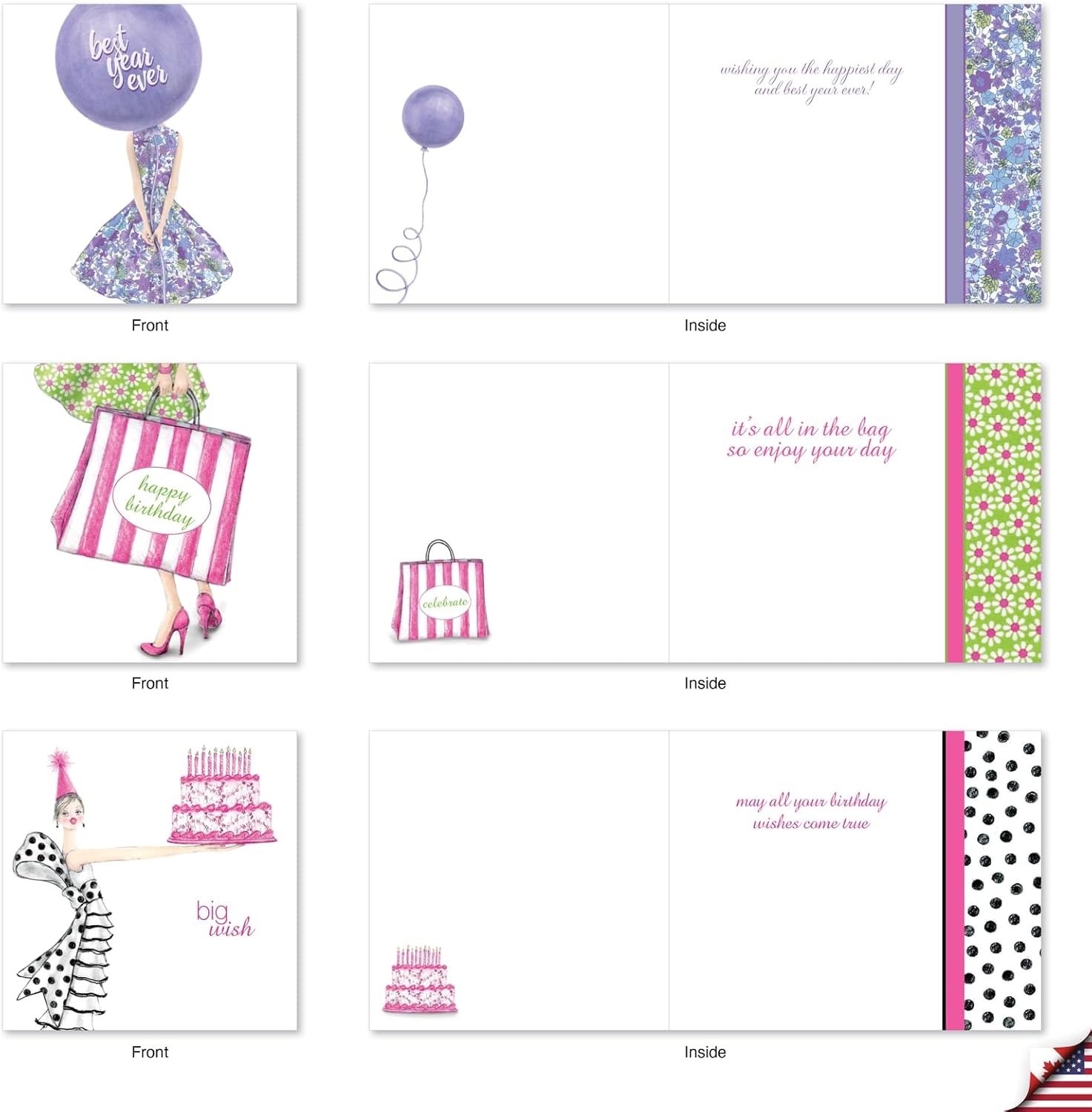 The Best Card Company - 10 Birthday Note Cards Boxed for Women