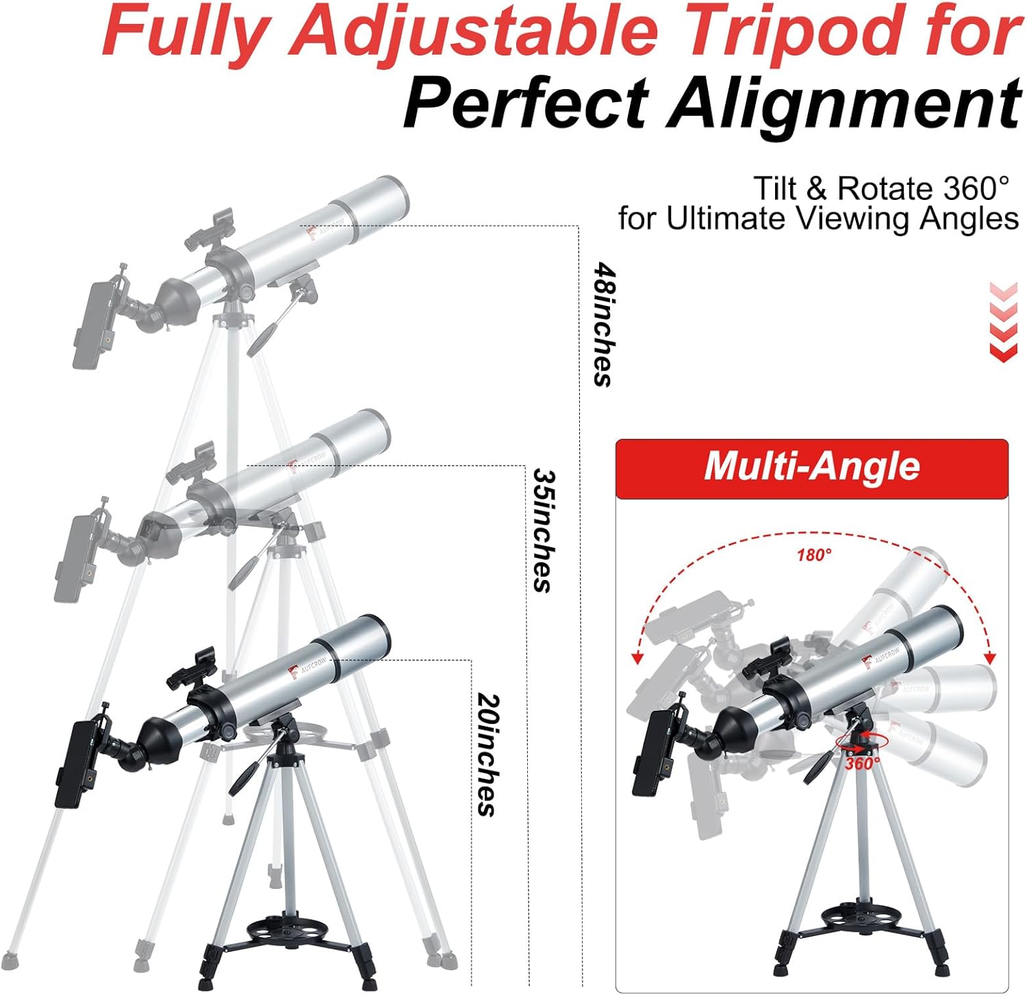 80mm Aperture Refractor Telescope for Adults with Phone Adapter and Tripod