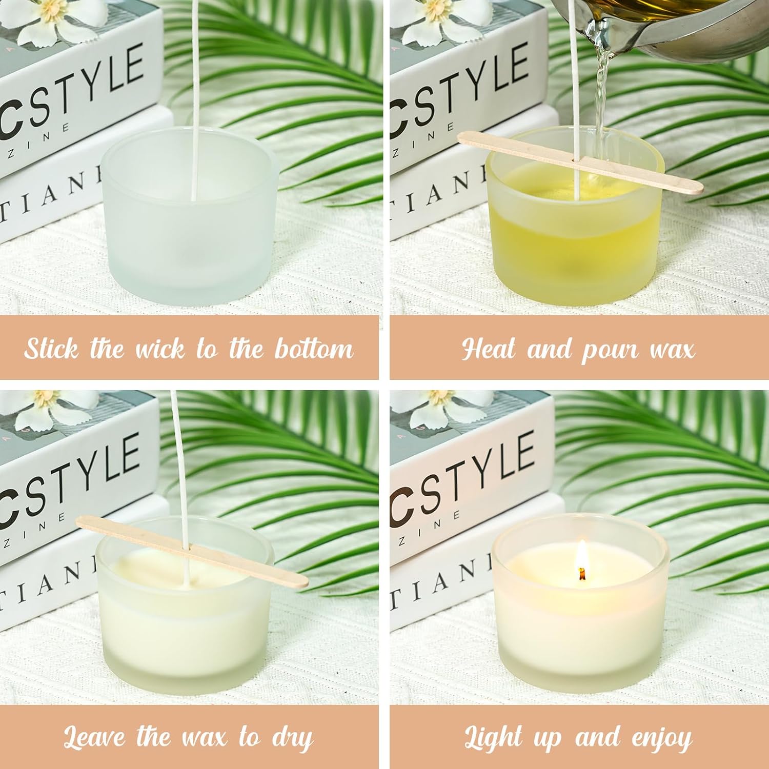 4oz Candle Jars with Bamboo Lids and Wick Kit 15 Pack