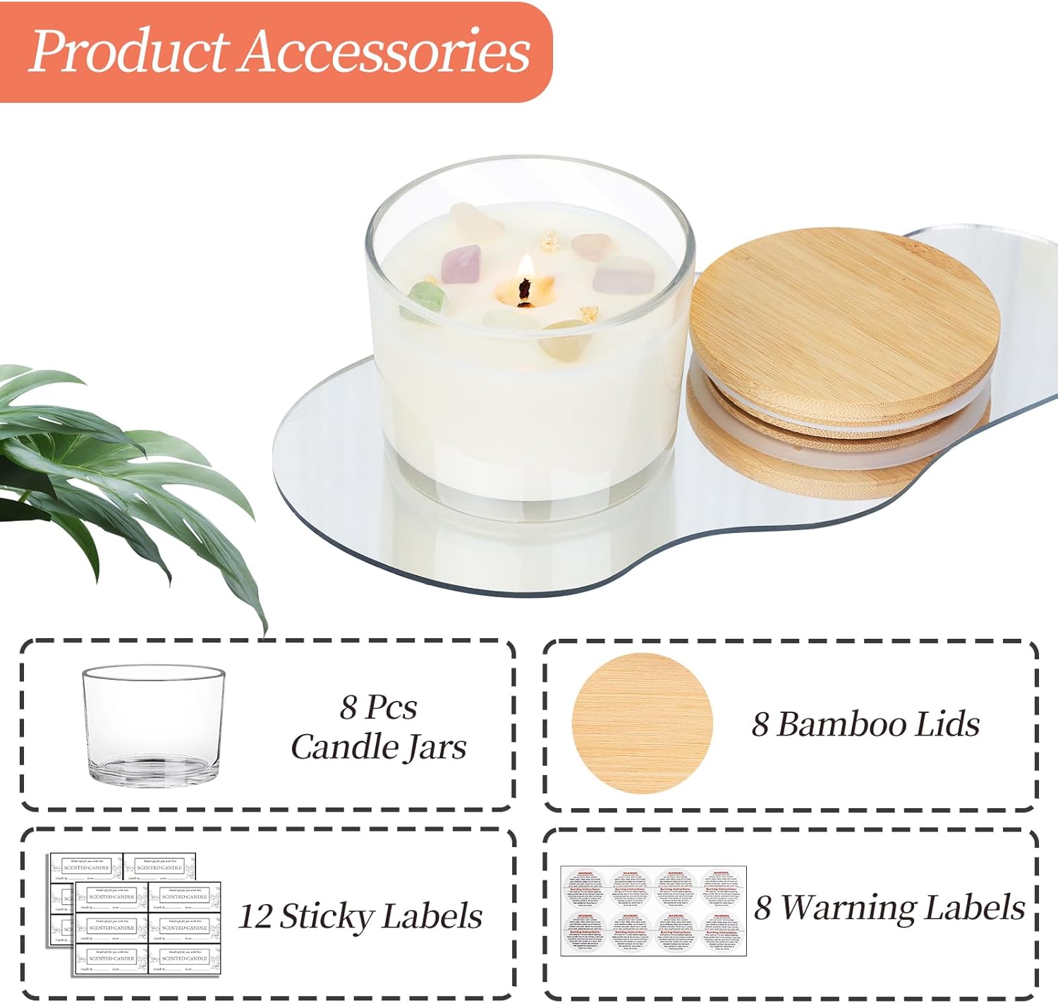 CONNOO 8 Pack 12 OZ Clear Glass Candle Jars with Airtight Bamboo Lids