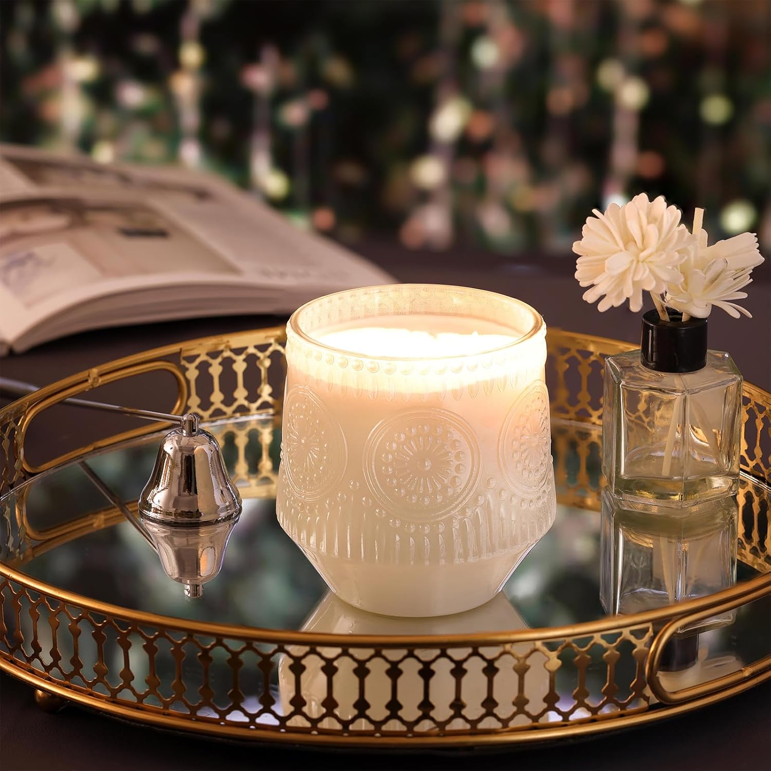 LAMORGIFT 6 Pack Large Candle Jars with Wooden Lids and Labels 1
