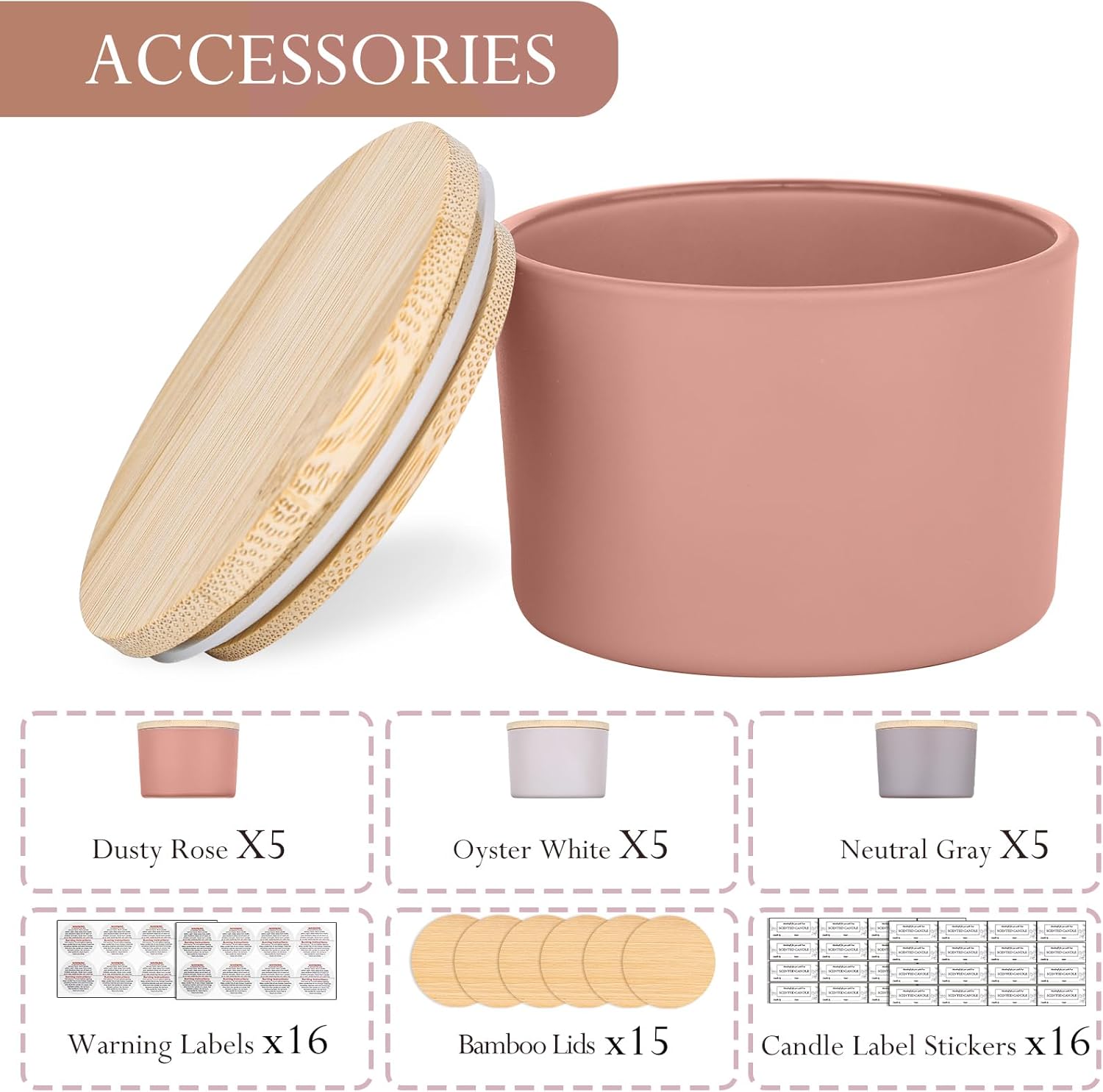 CONNOO 15 Pack 4oz Glass Candle Jars with Airtight Bamboo Lids