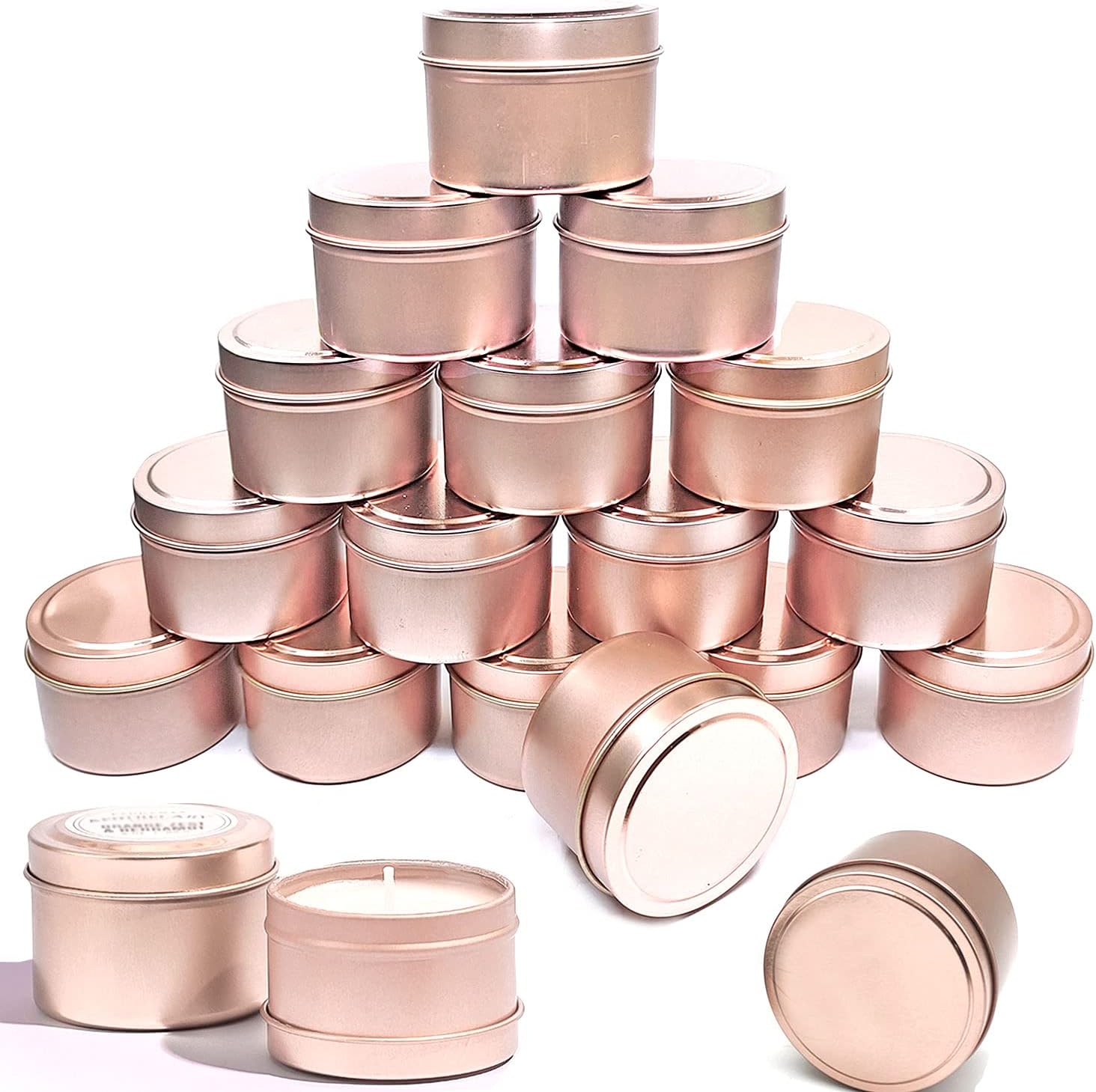 16 Pcs Light Rose Gold Candle Tins for DIY and Storage
