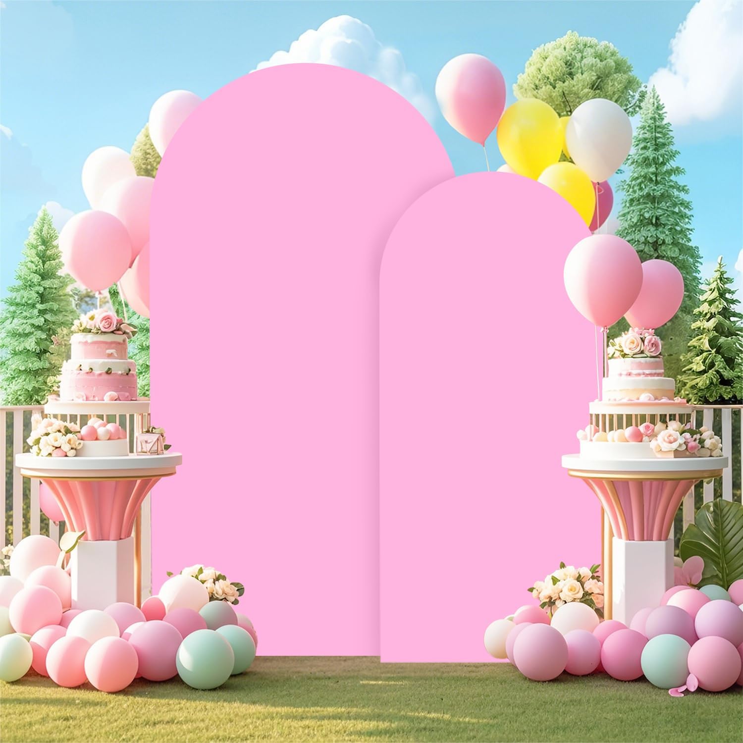 FOTSHARER Metal Arch Stand and Cover Set 72ft 6ft Pink Wedding Backdrop