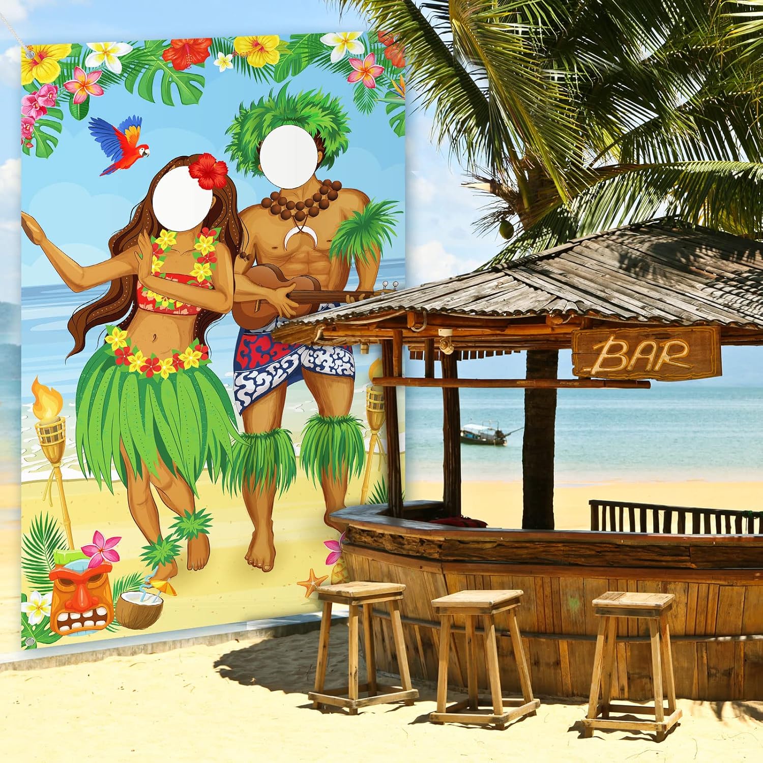 Frienda Luau Couple Photo Door Banner for Tropical Party