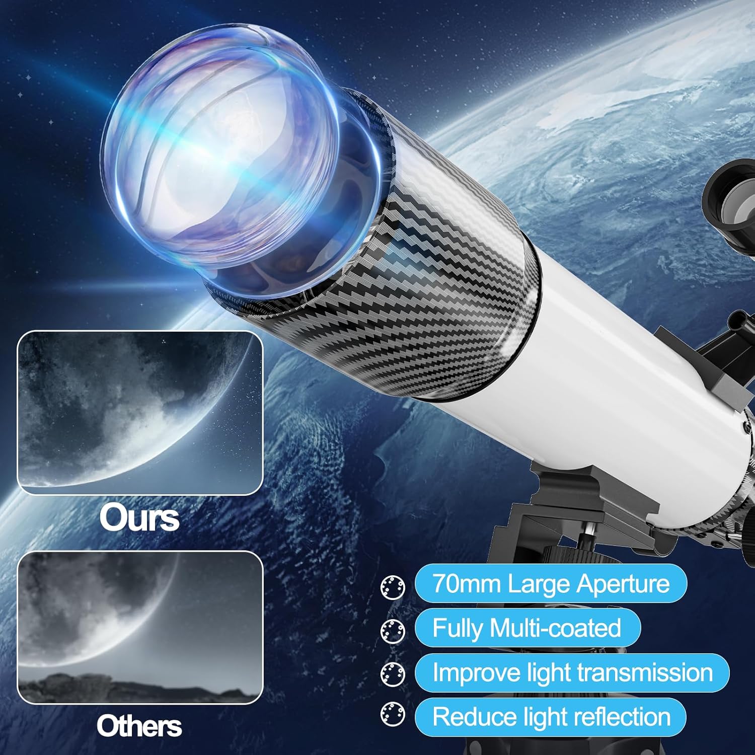 70mm Aperture Telescope for Adults Kids with Phone Adapter and Tripod