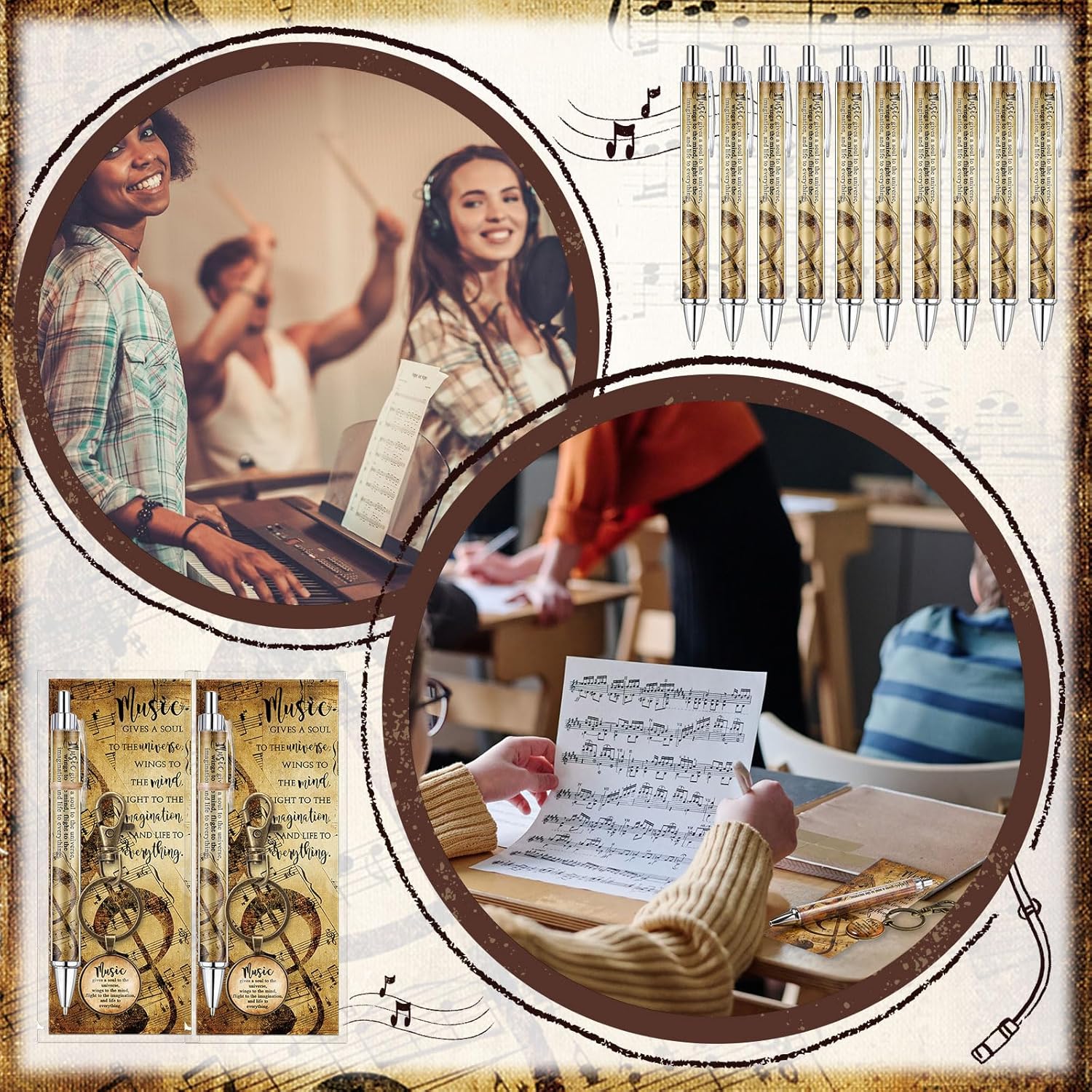 Spakon Music Themed Gift Set with Pens Keychains Bookmarks