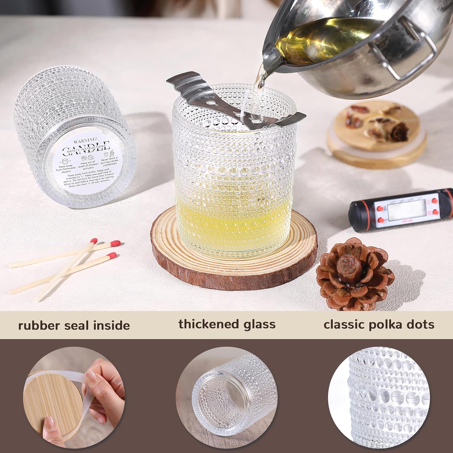 DARJEN 12 Pack Clear Candle Jars with Bamboo Lids and Labels