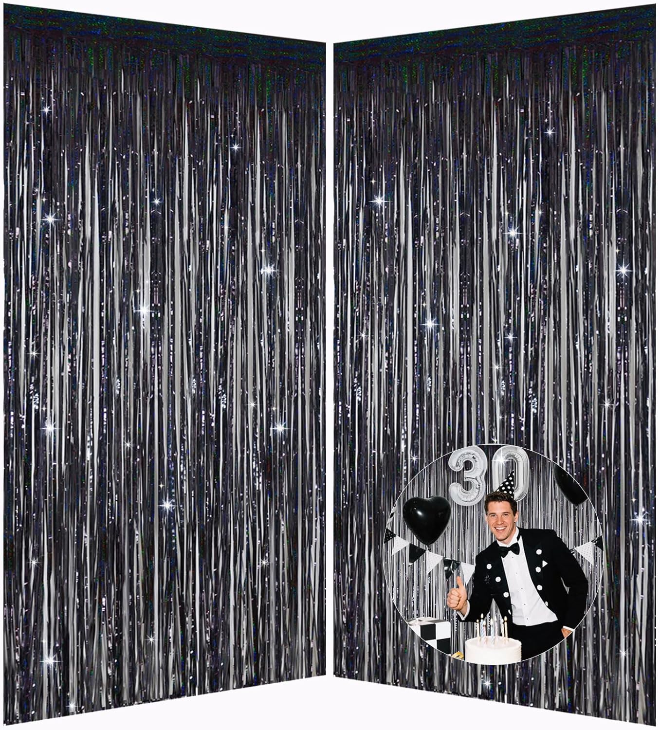 Elegant Black Fringe Backdrop - 328 x 656ft Shiny Tinsel Curtains for Events