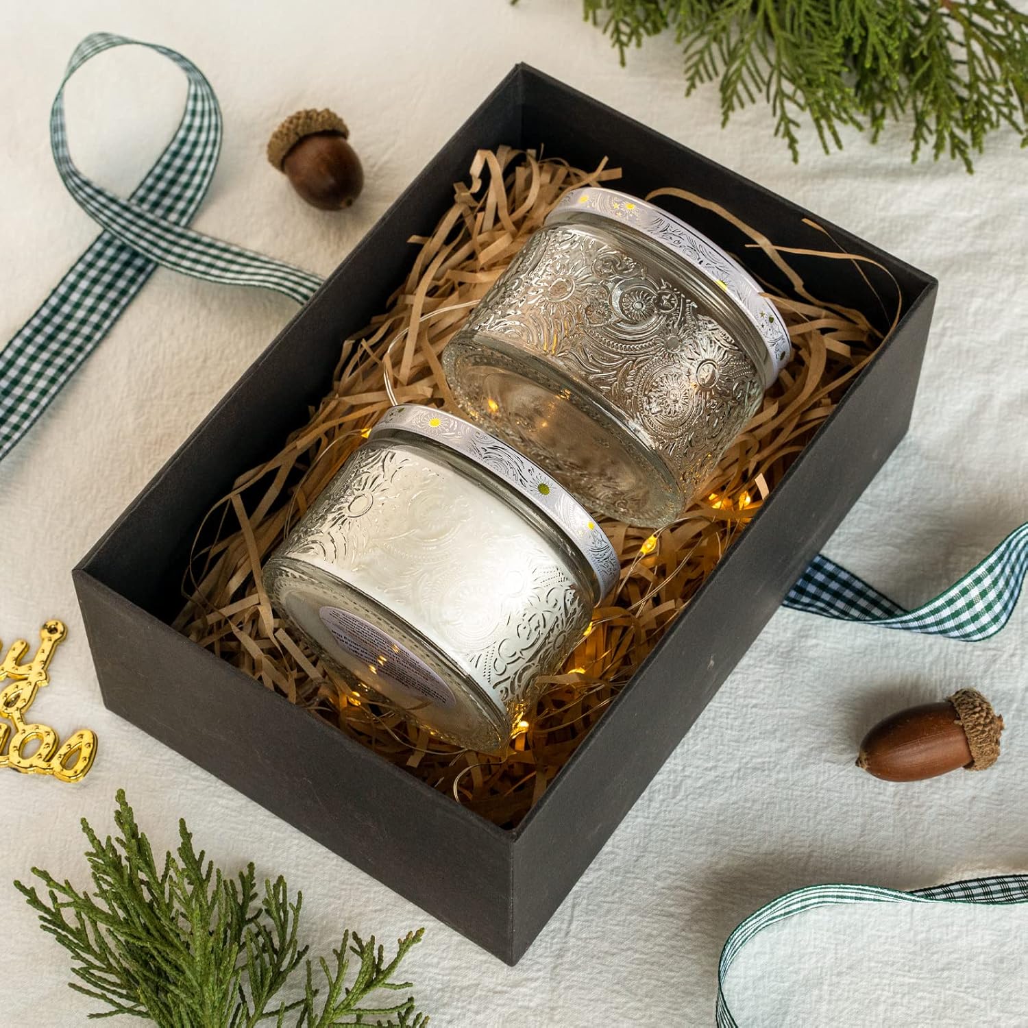 18-Pack 4oz Embossed Glass Candle Jars with Lids and Labels