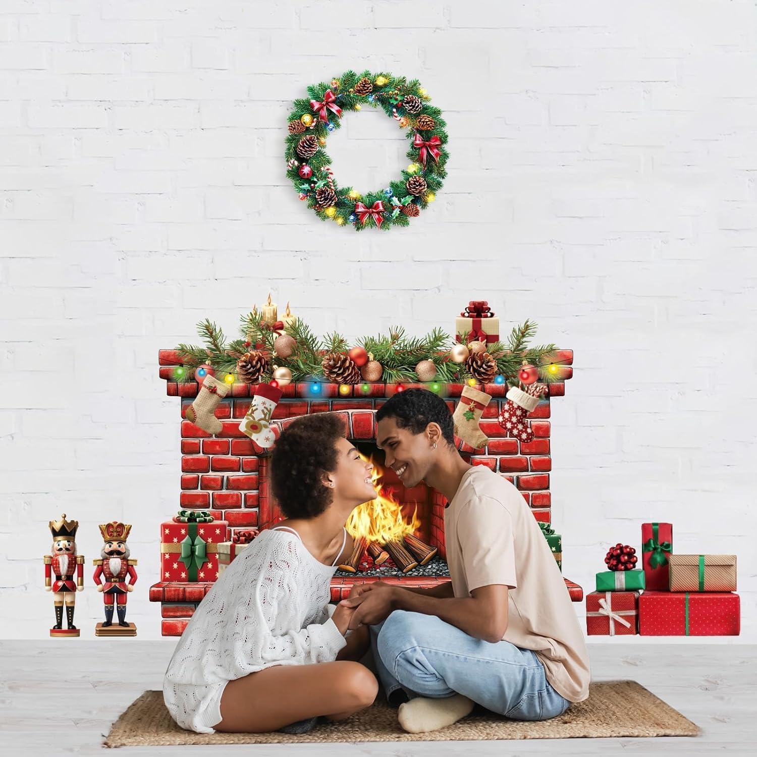 Christmas Fireplace Bulletin Board Decor Set 415x34 Inch