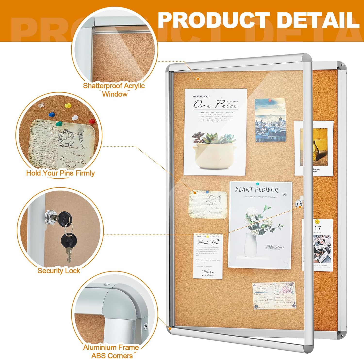 Geetery 36 x 24 Inch Lockable Bulletin Board with Acrylic Doors