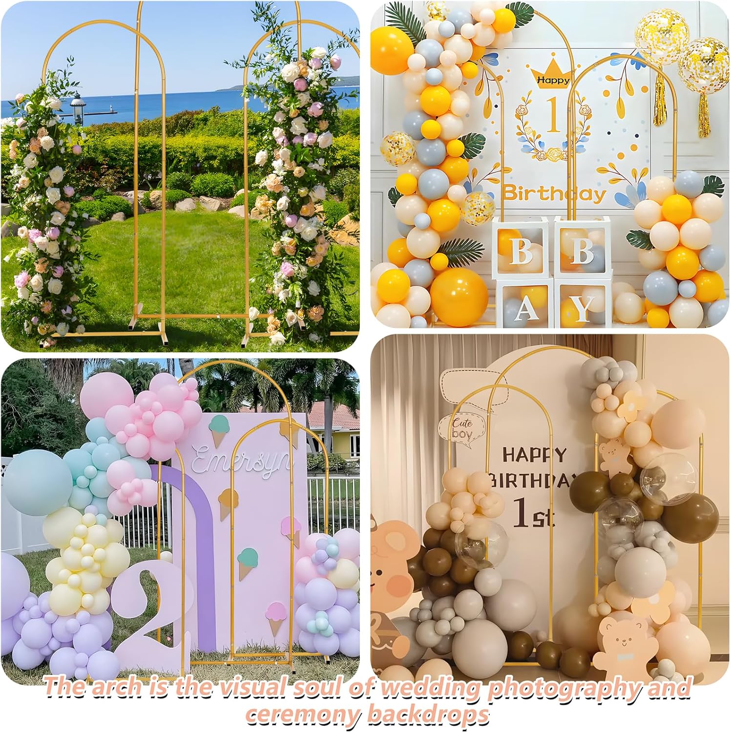 Liacere Gold Metal Arch Backdrop Stand Set of 3