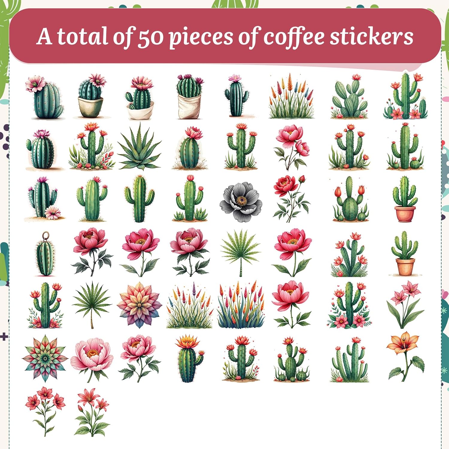 62 Piece Cactus Stationery Set with Cactus Gel Pens and Waterproof Stickers