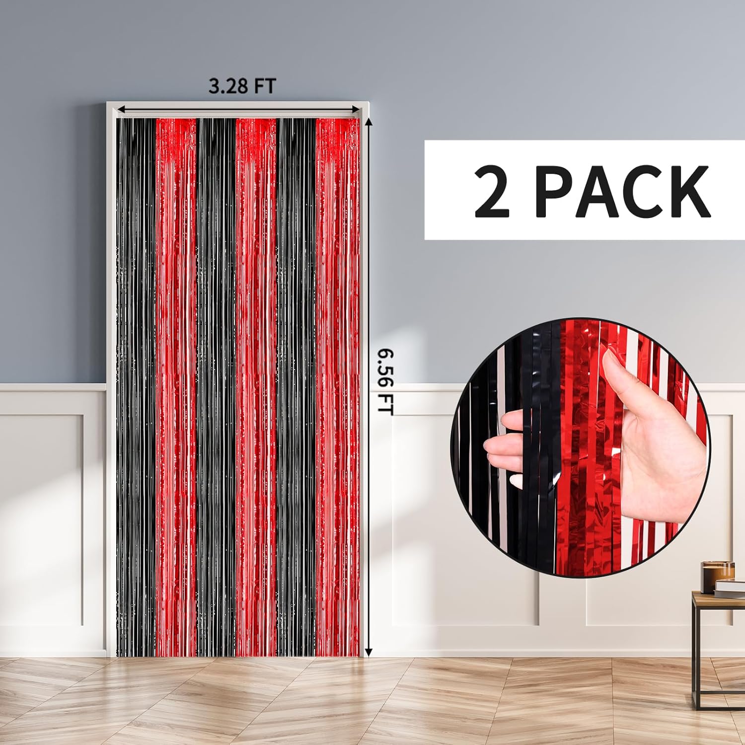 Rubfac 2 Pack Red Black Backdrop Tinsel Curtains