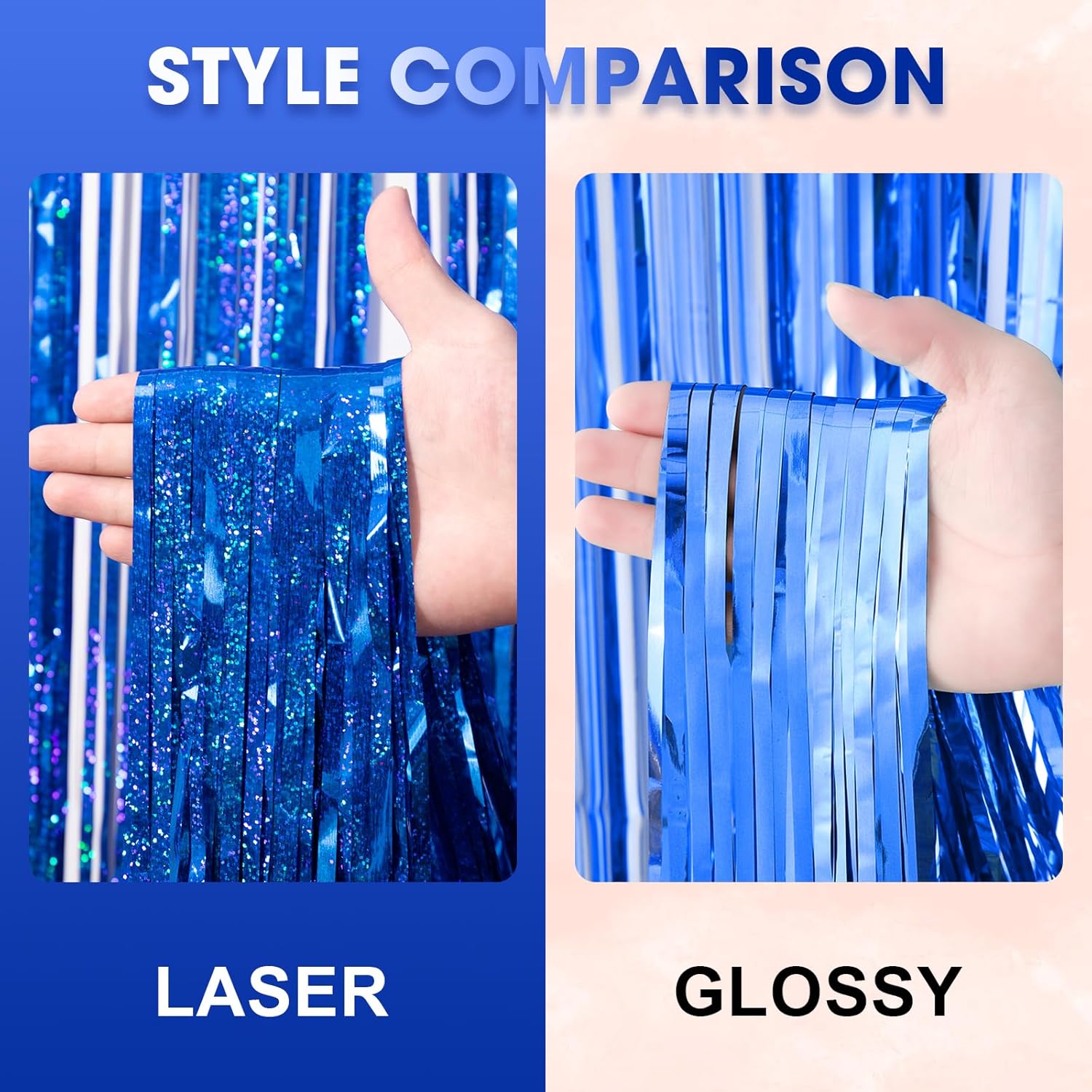 3 Pack Laser Blue Foil Fringe Backdrop Curtains for Parties