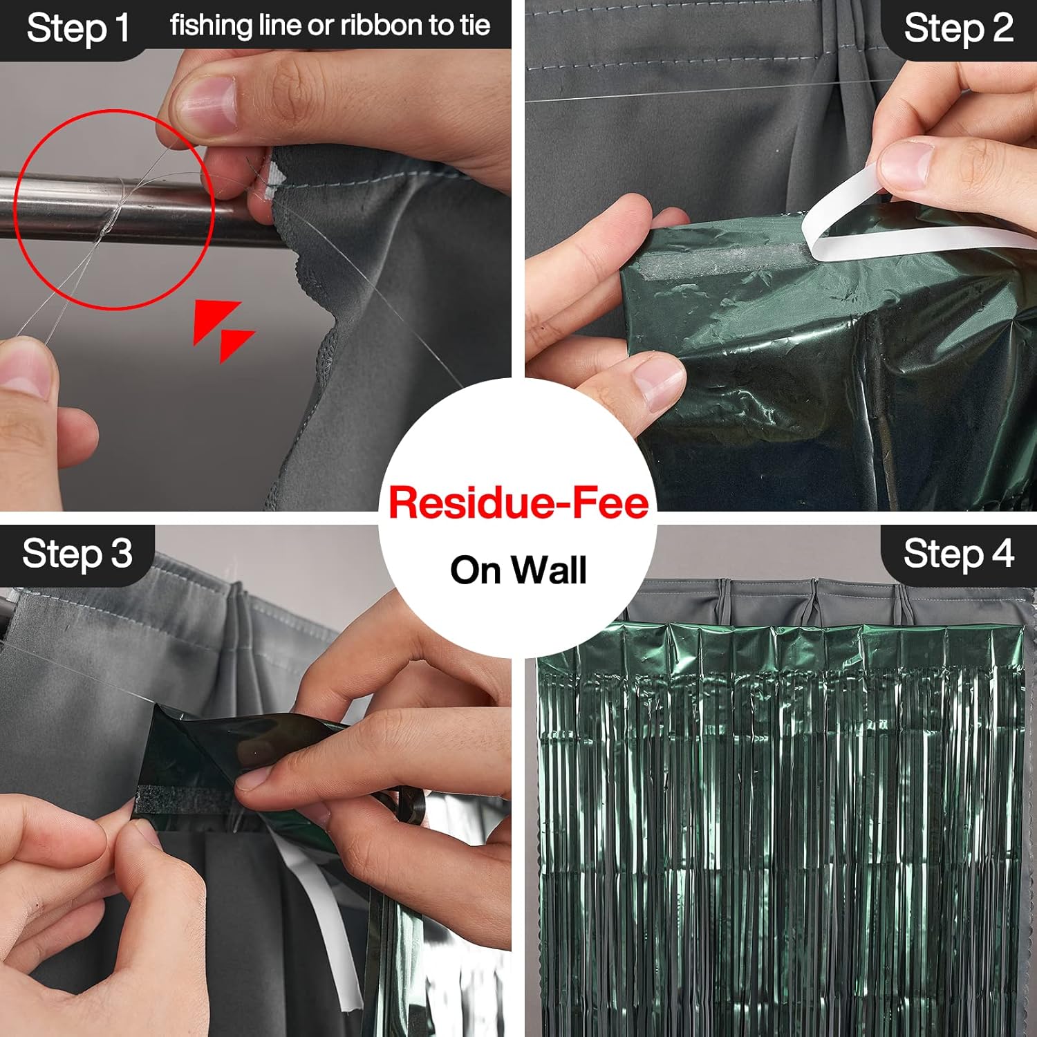 PartyWoo Retro Green Foil Curtain 2 pcs