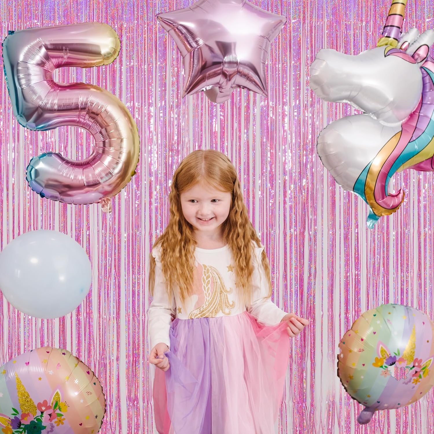 Melsan 3 Pack Foil Fringe Curtains Pink Tinsel