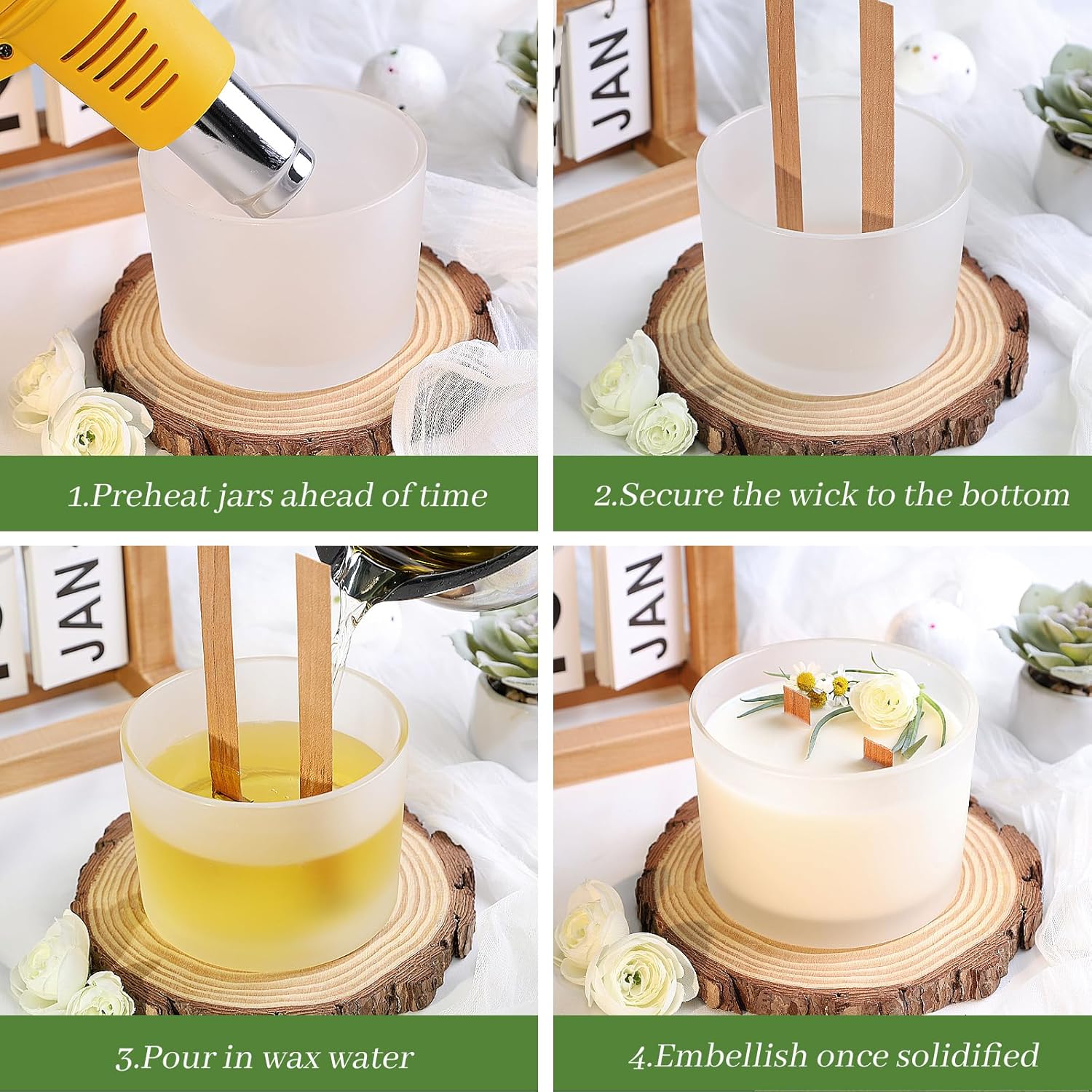 CONNOO 6-Pack 16 oz Candle Jars with Bamboo Lids
