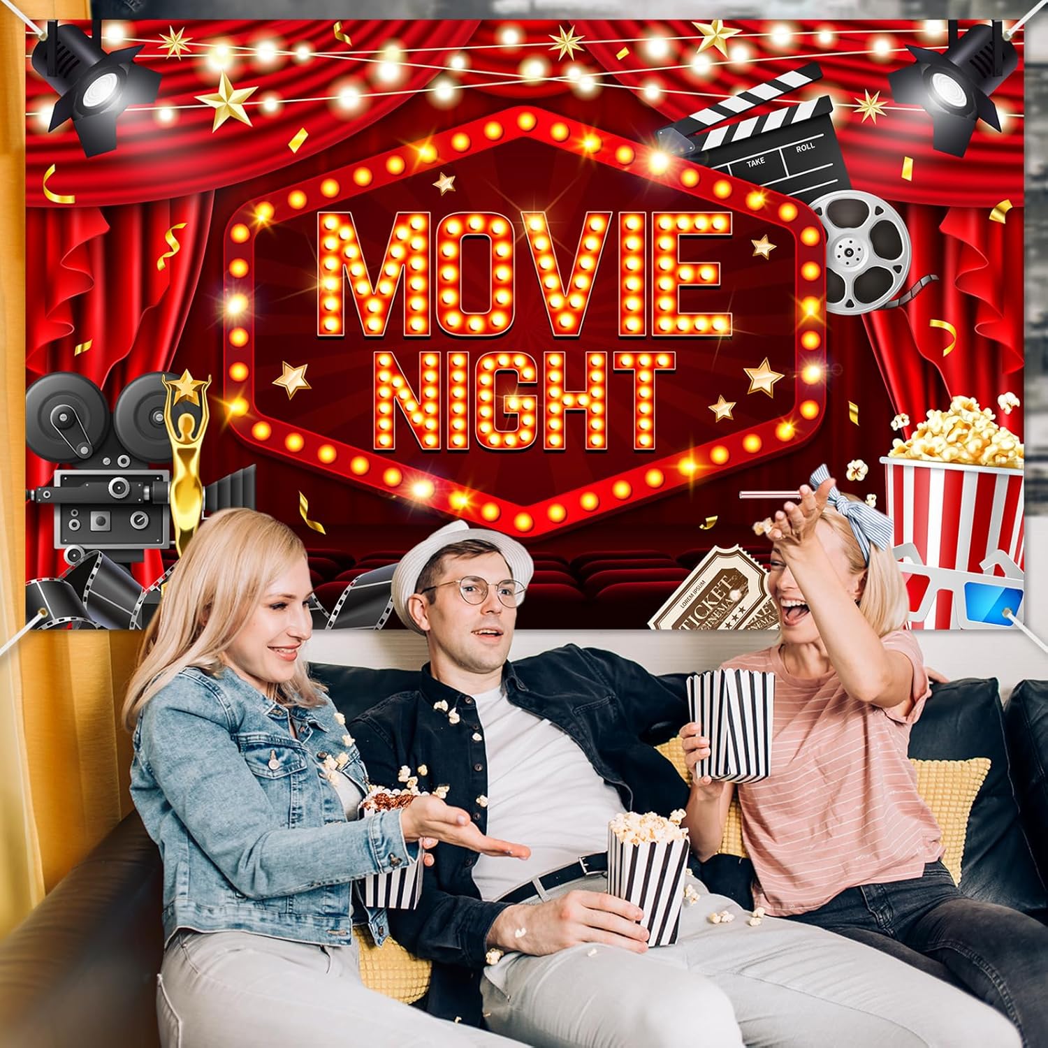 Mocsicka Movie Night Backdrop Banner 6x36ft