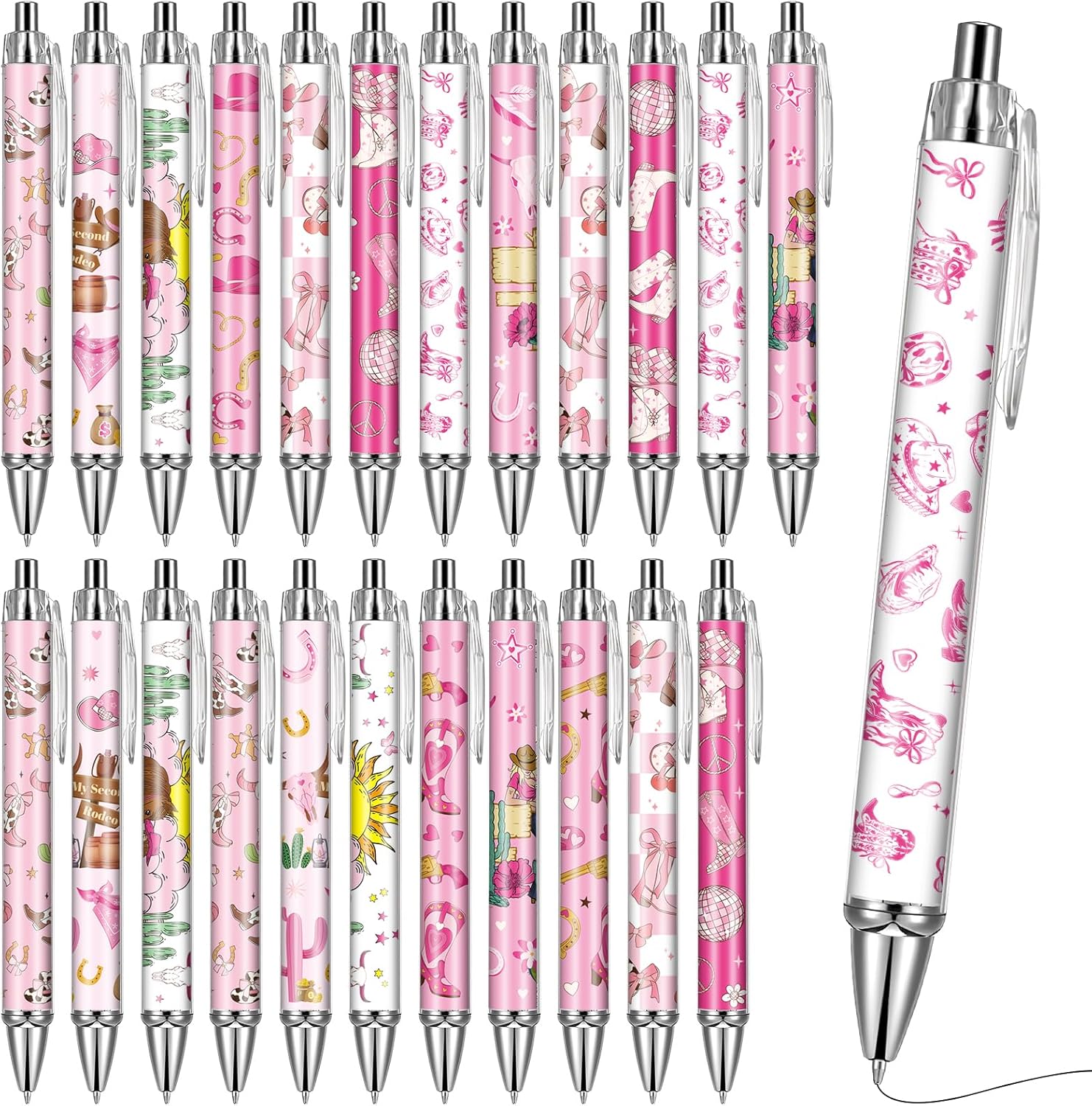 Cowgirl Pink Ballpoint Pens 24 Pcs Retractable Western Style