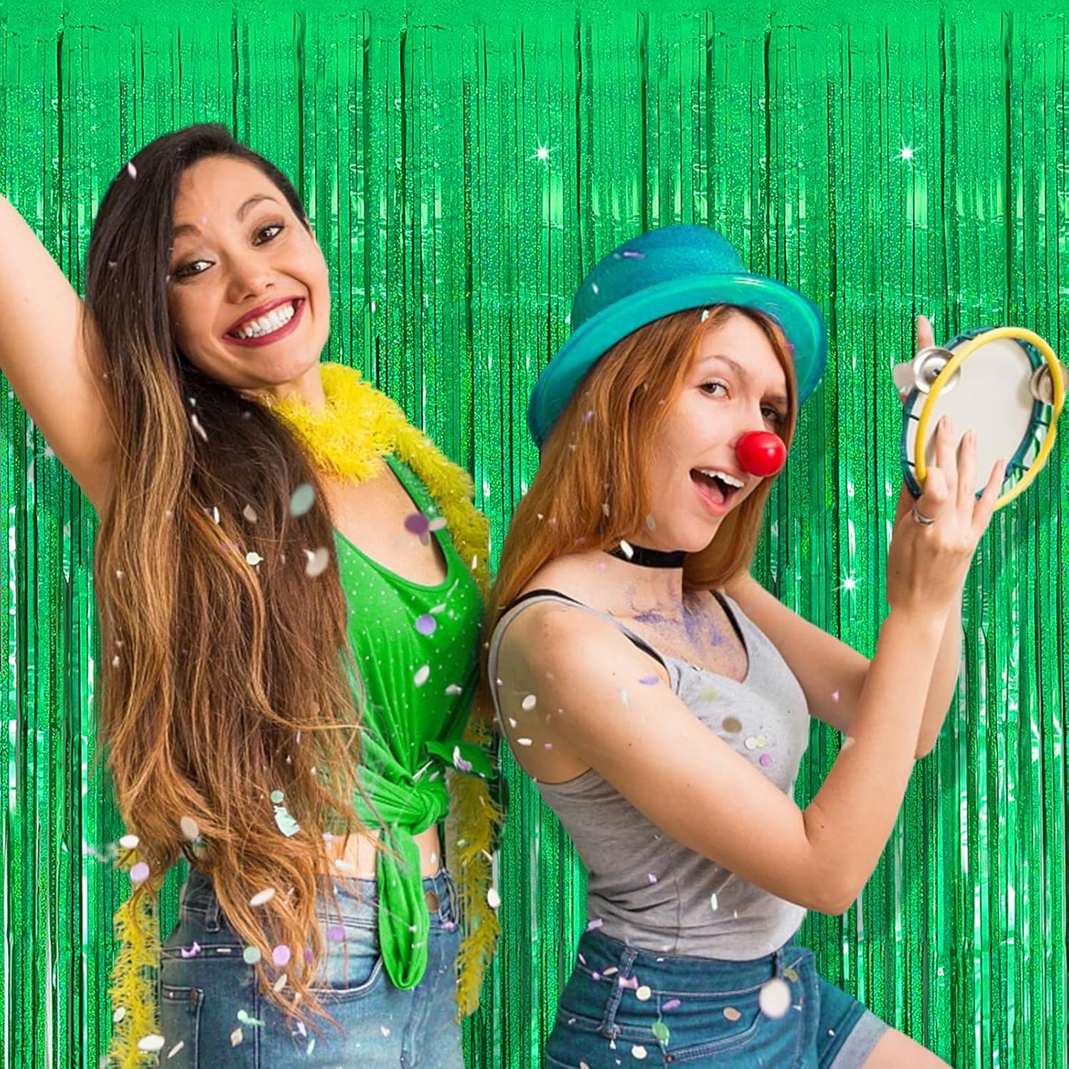 3 Pack Green Foil Fringe Backdrop for Party Decorations