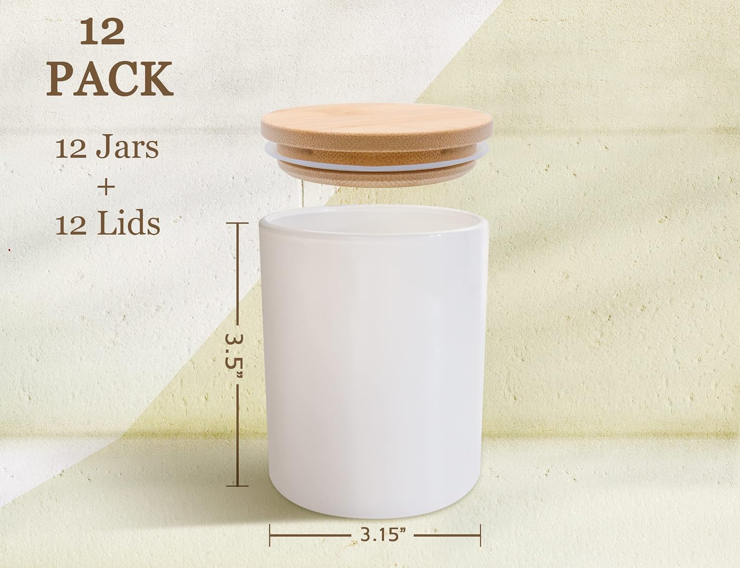 Aroparc 12 Pack 10oz White Candle Jars with Bamboo Lids