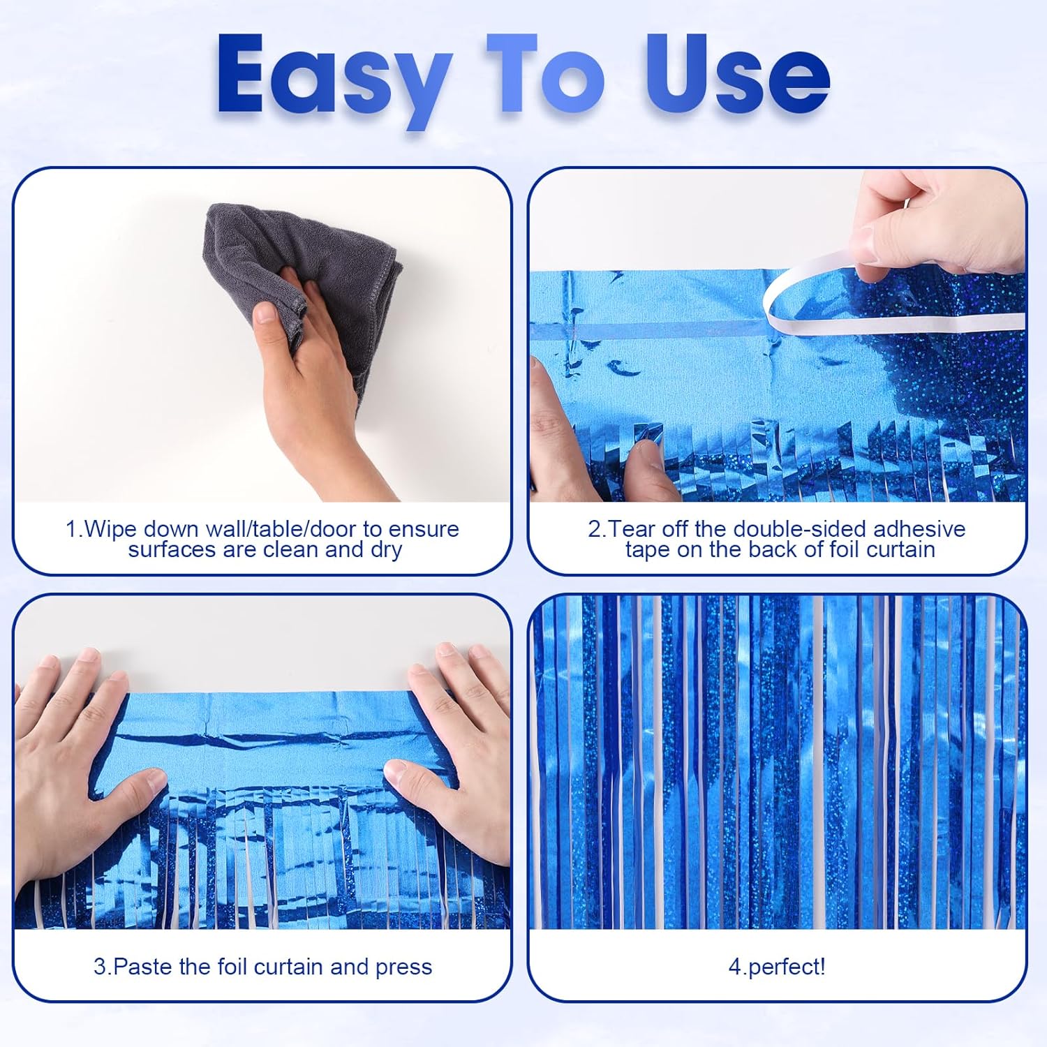 3 Pack Laser Blue Foil Fringe Backdrop Curtains for Parties