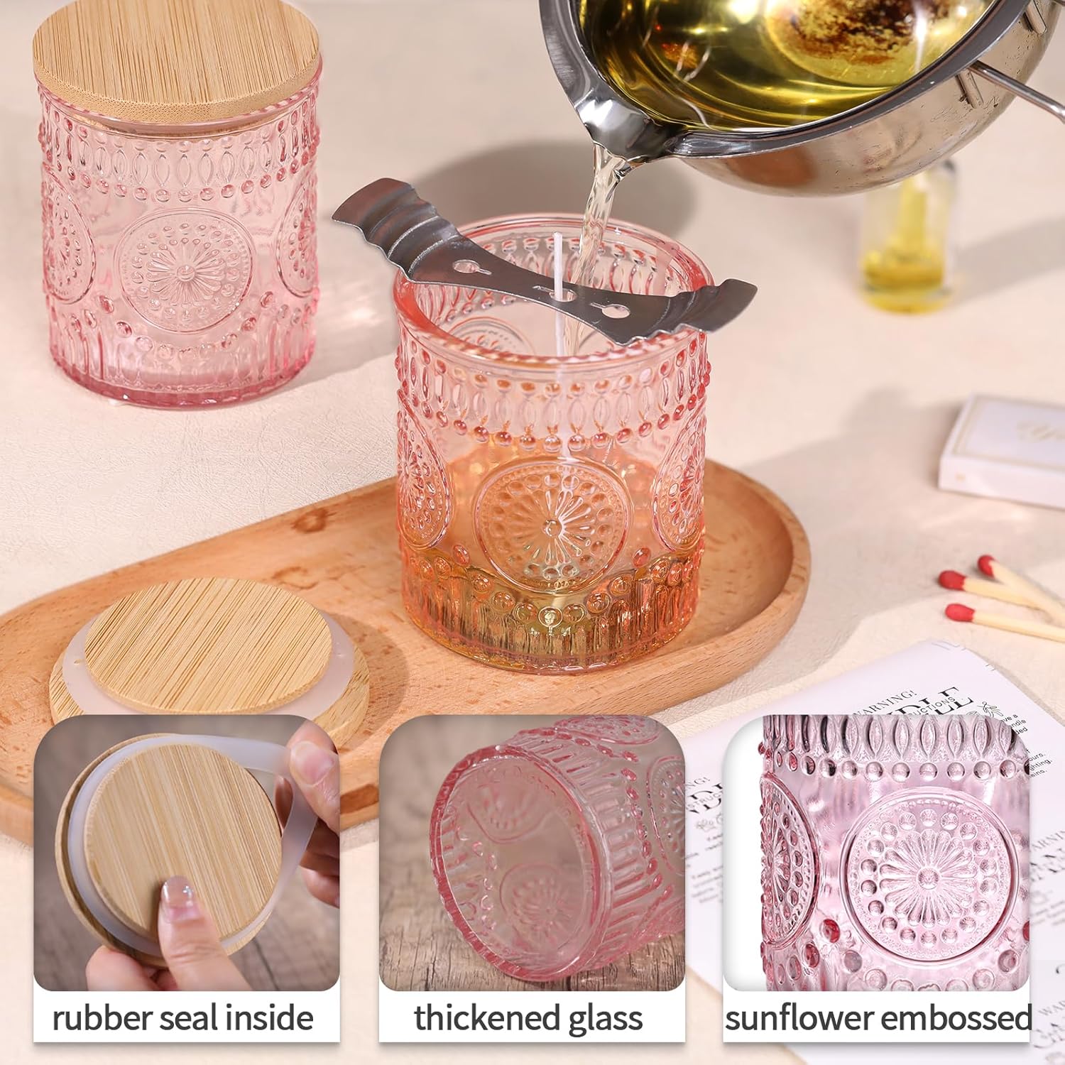 DARJEN 10 Pack Pink Candle Jars for DIY