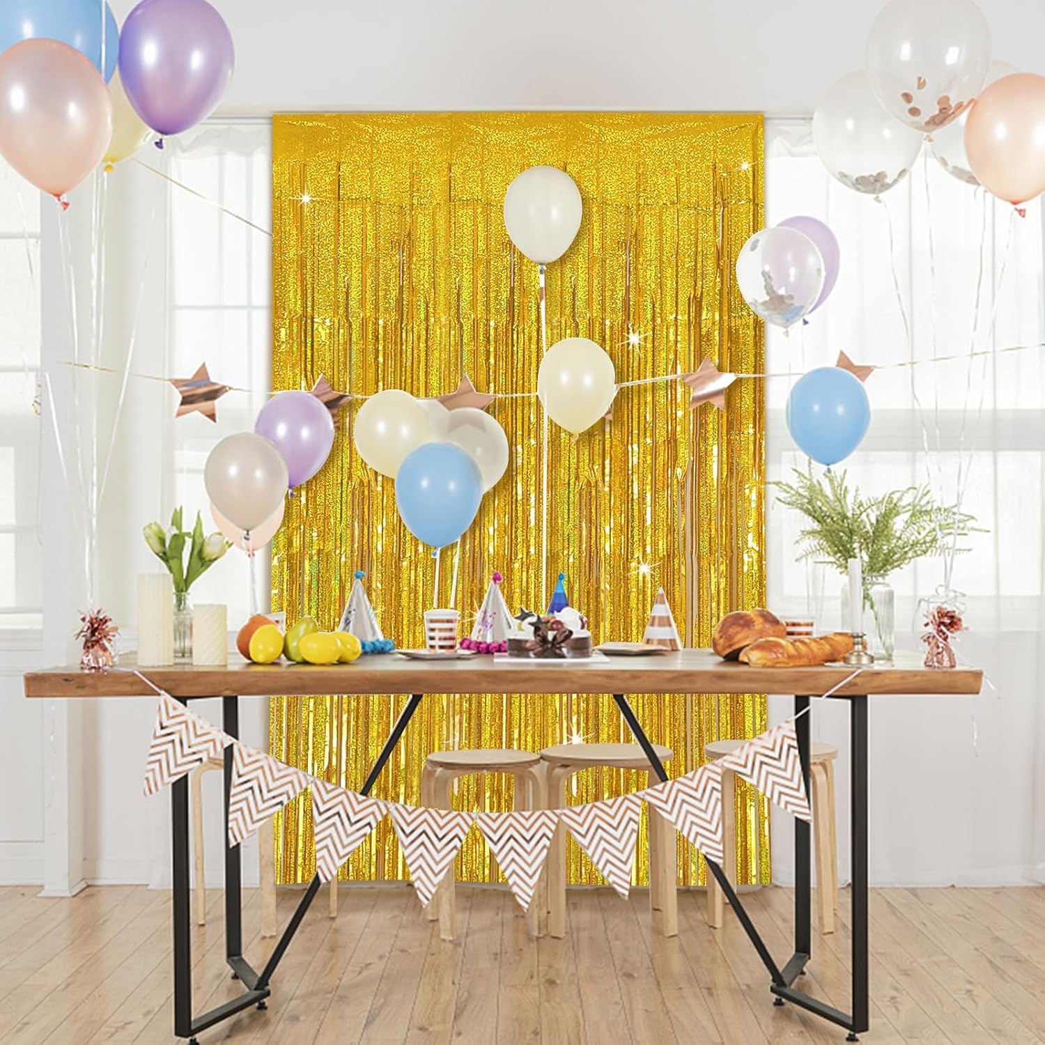 Tinsel Curtain Gold Birthday Decorations 2 Packs