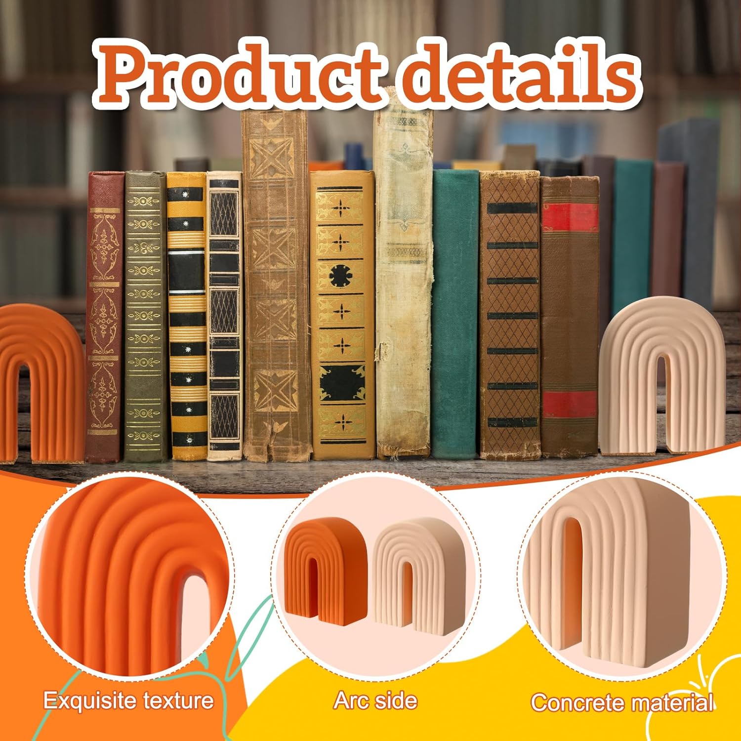 Harloon 2 Pcs Concrete Bookends Rainbow Arch Design