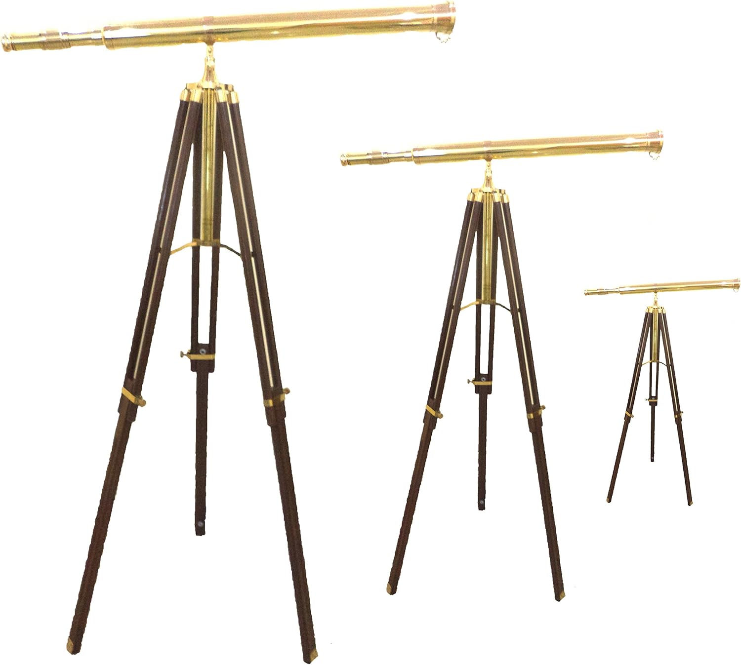 Handmade Brass Telescope with Brown Wooden Tripod