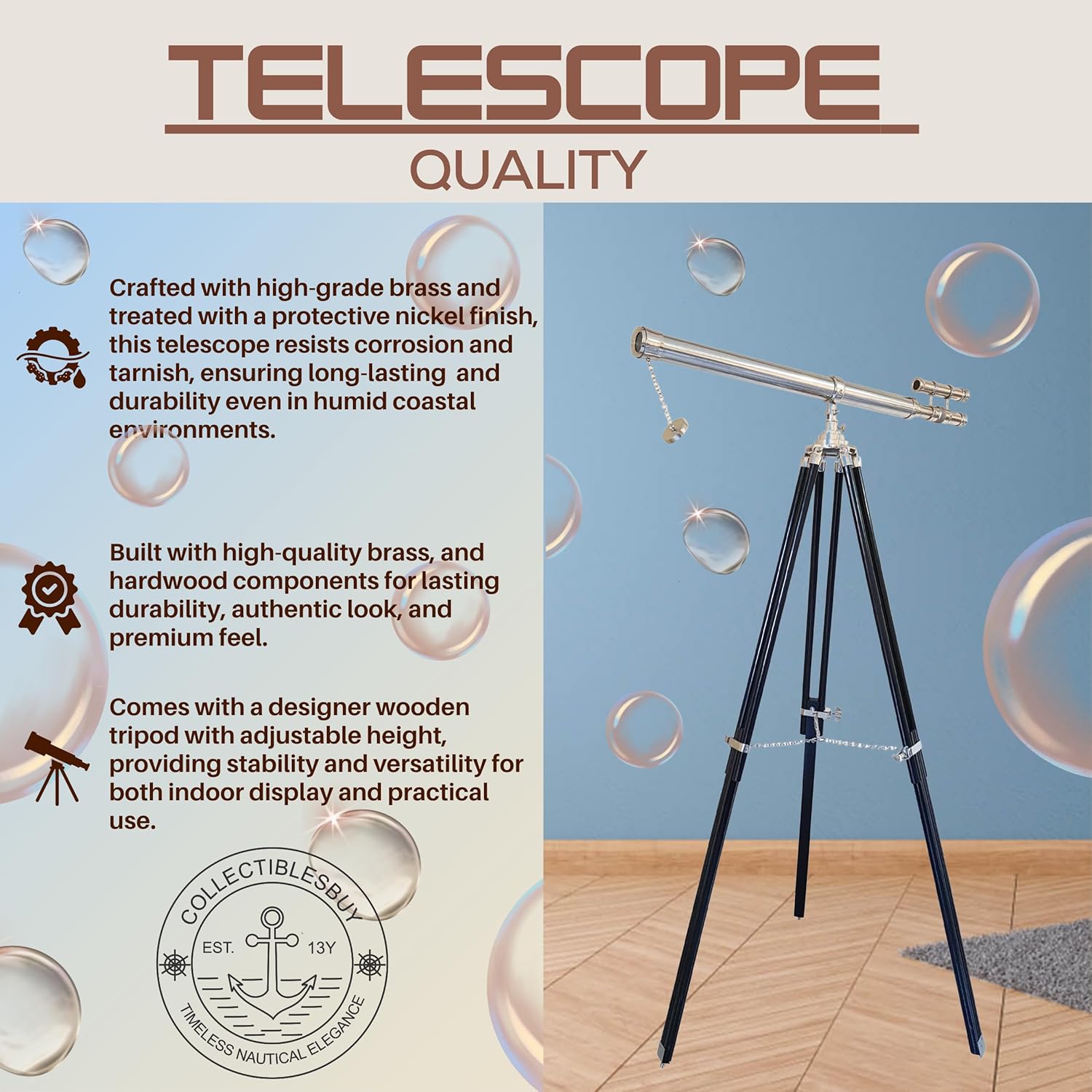 Decorative Double Barrel Marine Telescope with Black Tripod