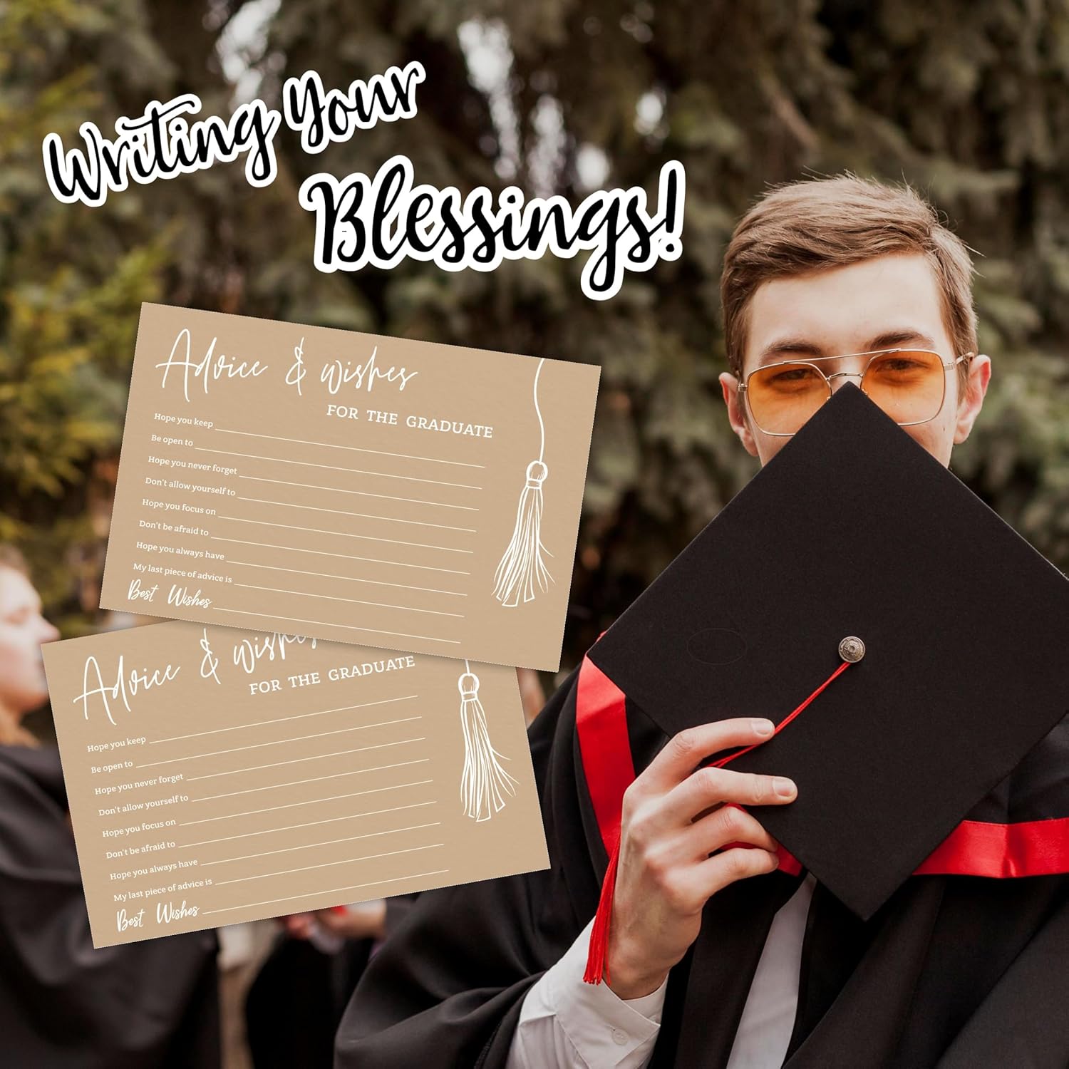 30 Pcs Graduation Advice Cards Set - Minimalist Brown Tassel Design