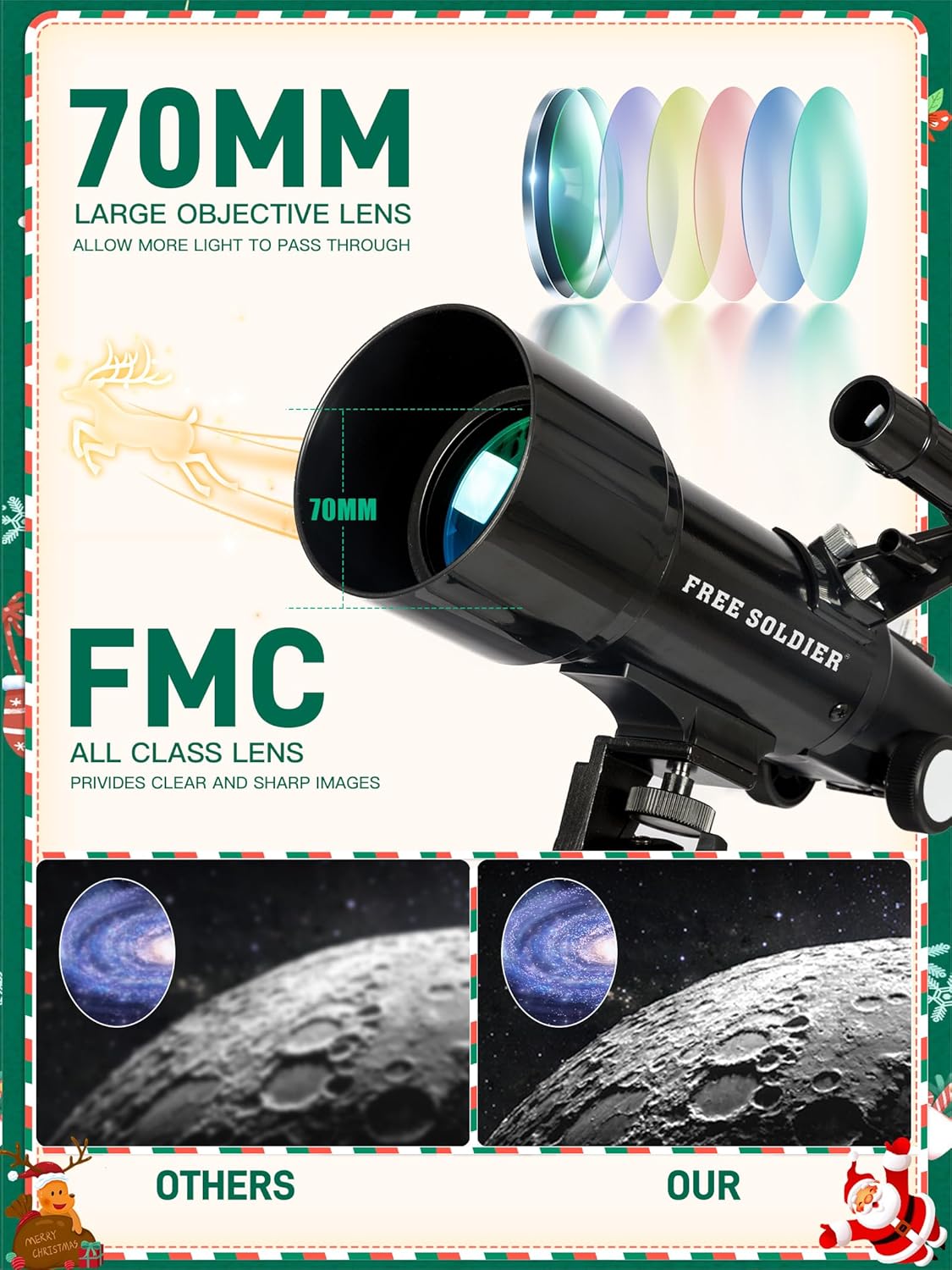 Free Soldier 70mm Aperture Astronomy Telescope with Remote and Tripod