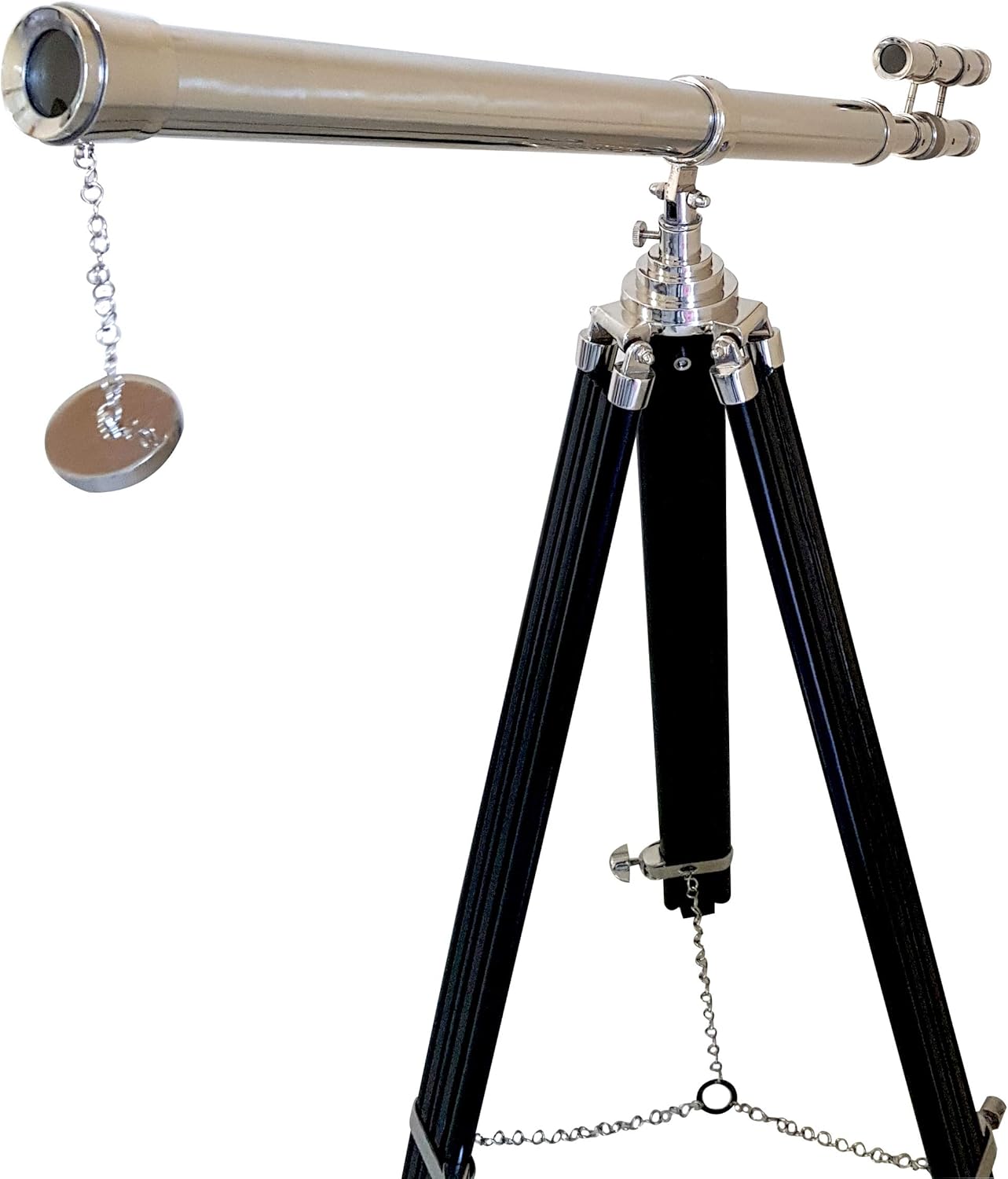 Double Barrel Nickel Telescope 63 Inch Floor Standing with Black Tripod
